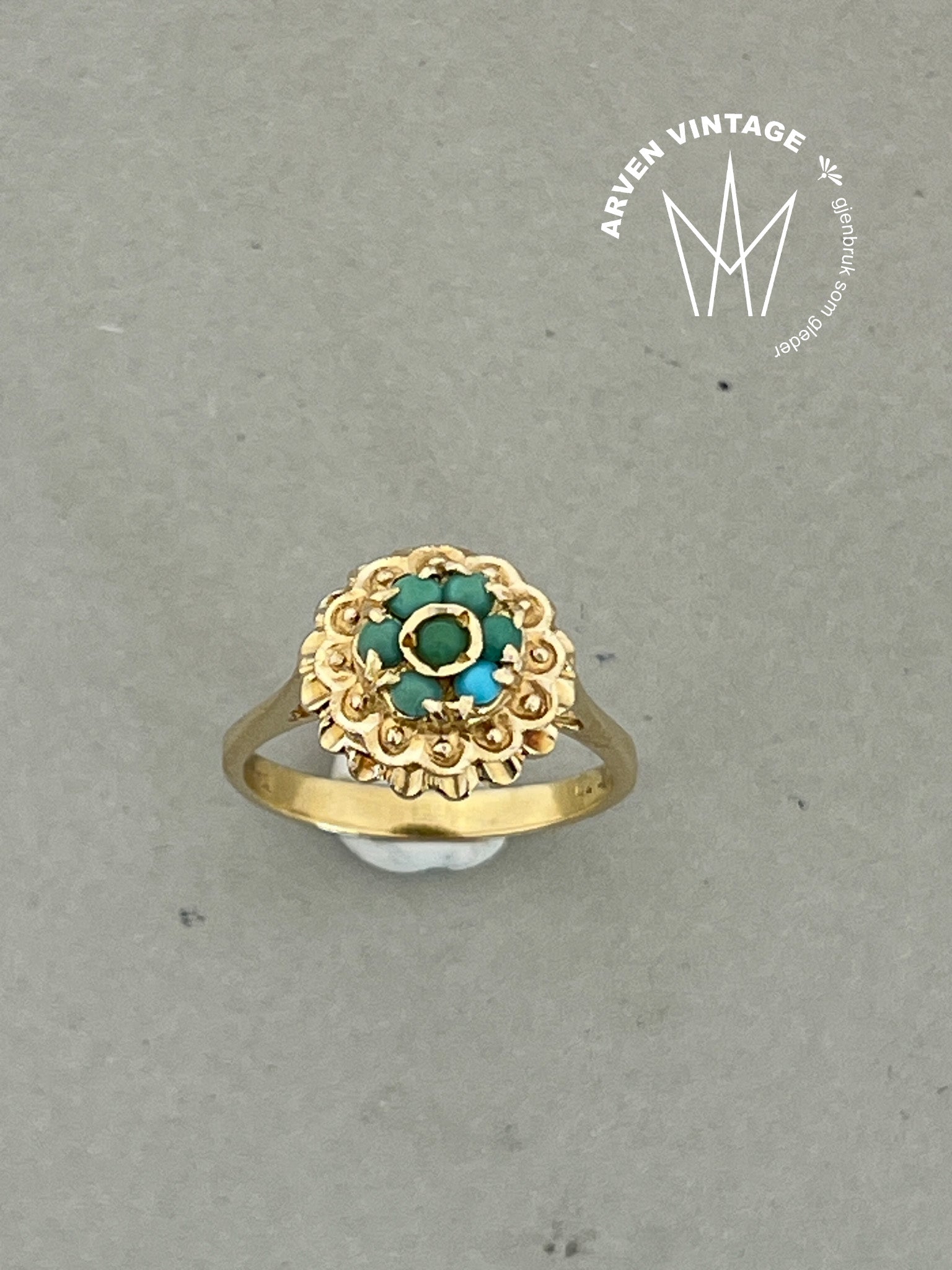 Vintage ring 18Kgult gull str51