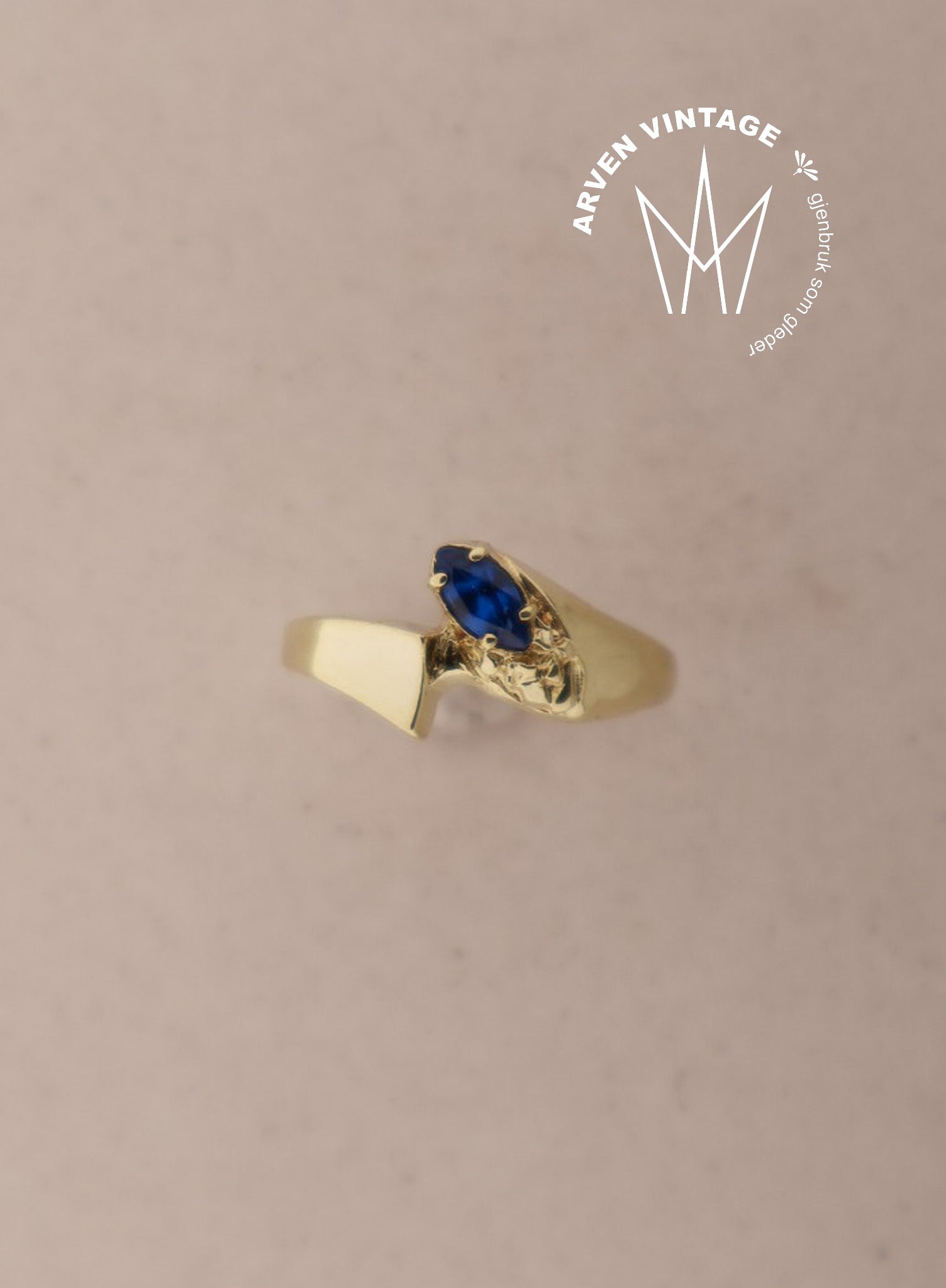 Vintage ring gult gull str54 blå sten