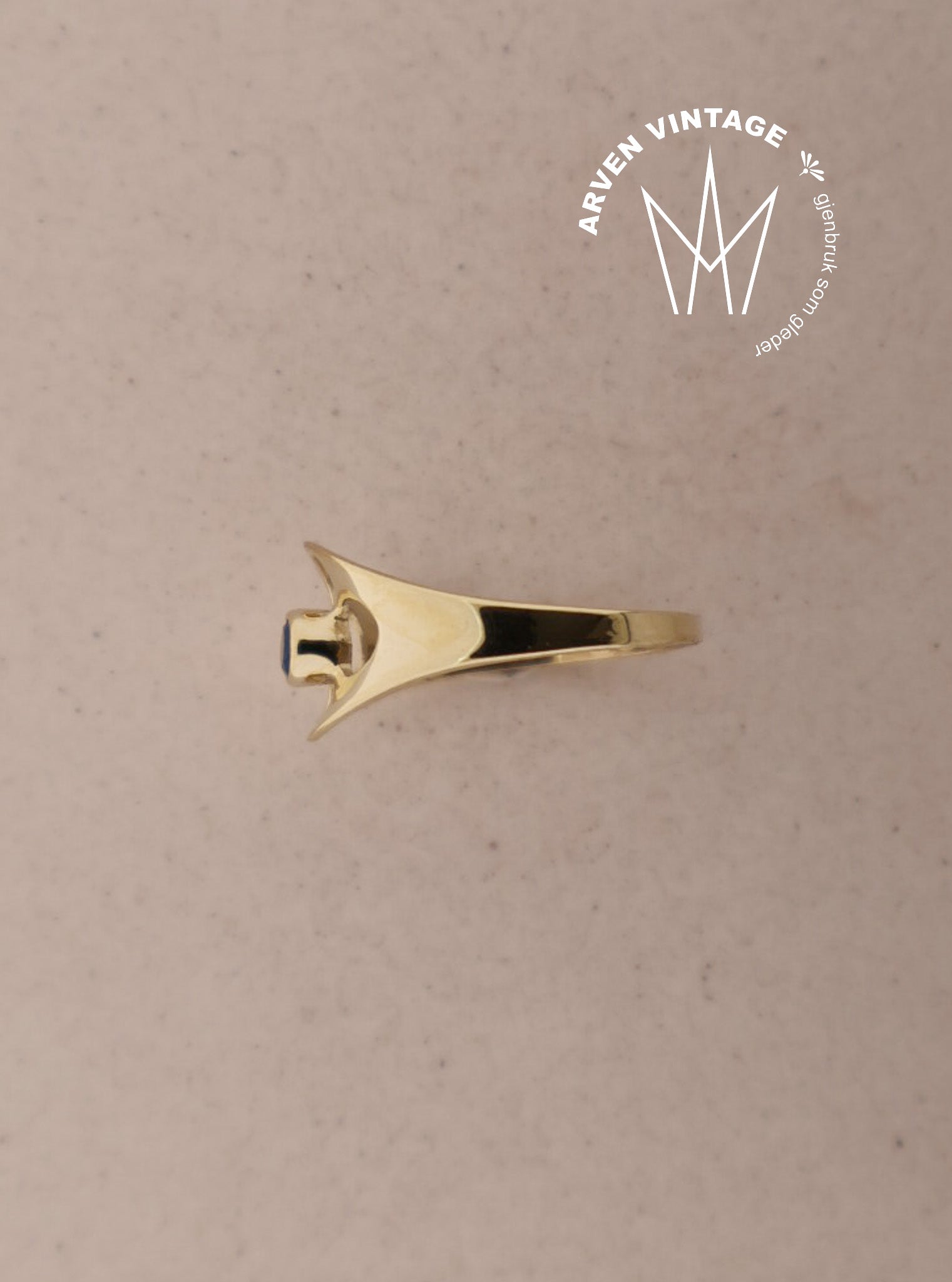 Vintage ring gult gull str54 blå sten