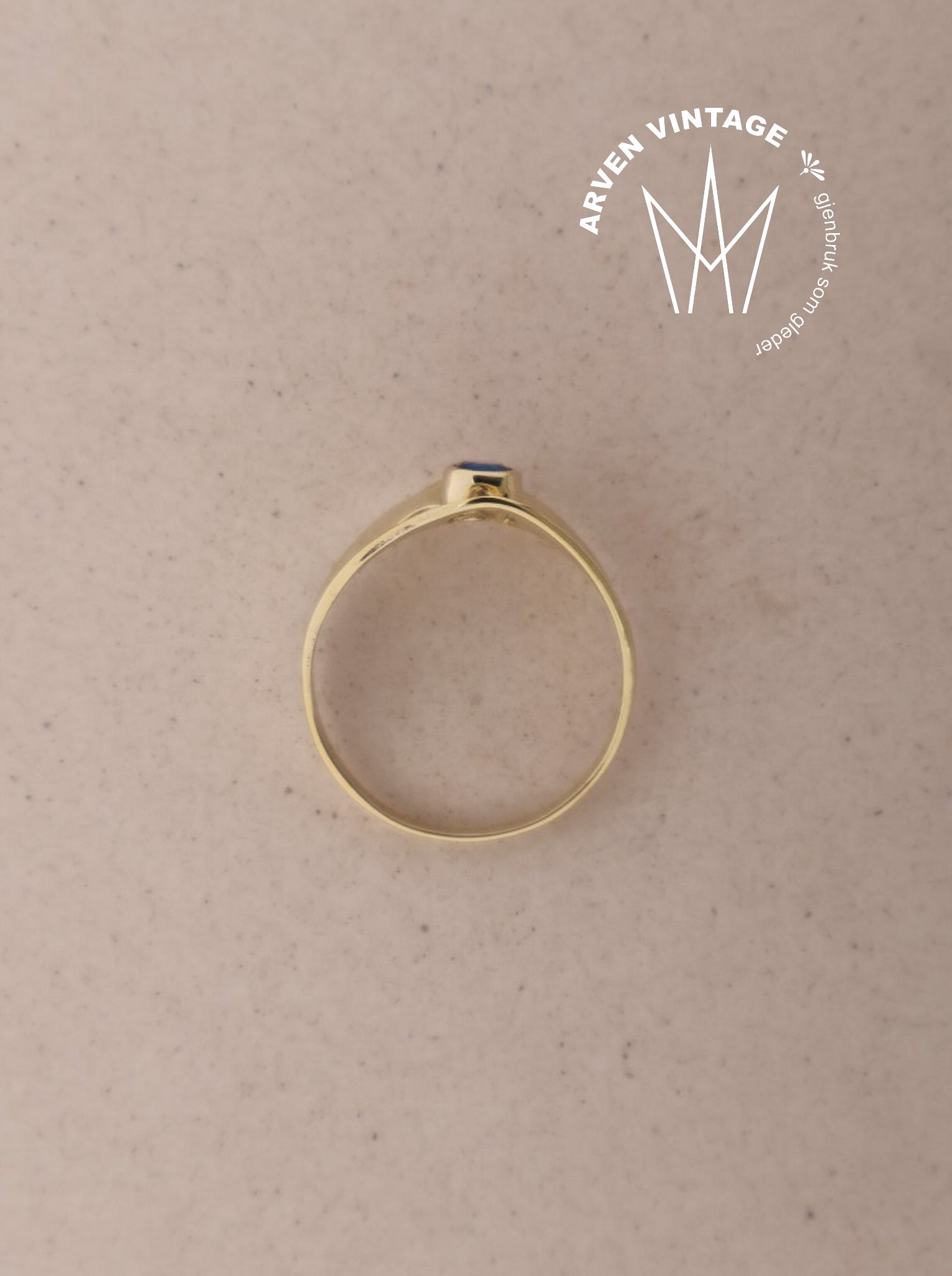 Vintage ring gult gull str54 blå sten