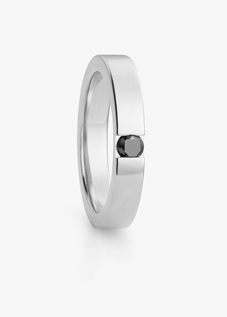 Stas ring in white gold with black diamond, men's