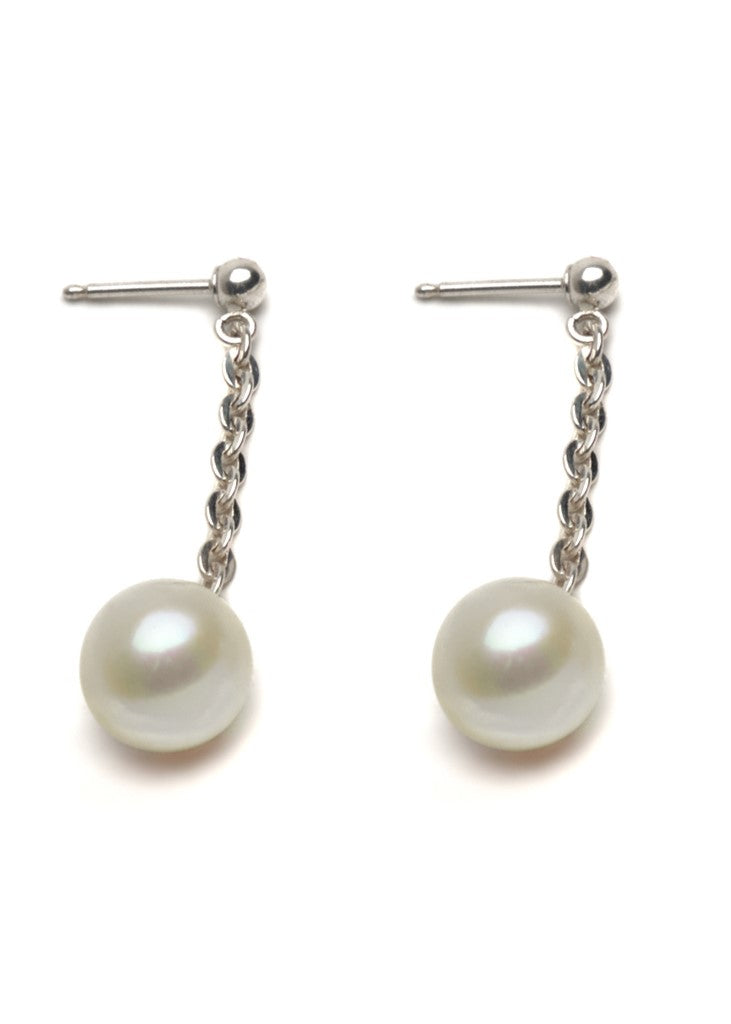 Silver earrings with pendants and freshwater cultured pearls