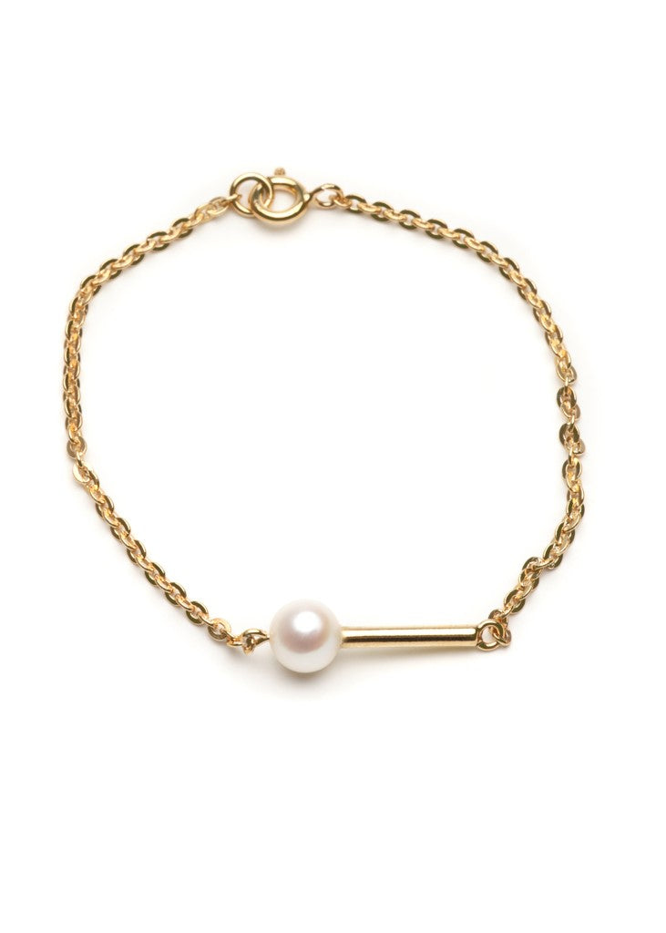 Gold-plated silver bracelet with pearl and bar