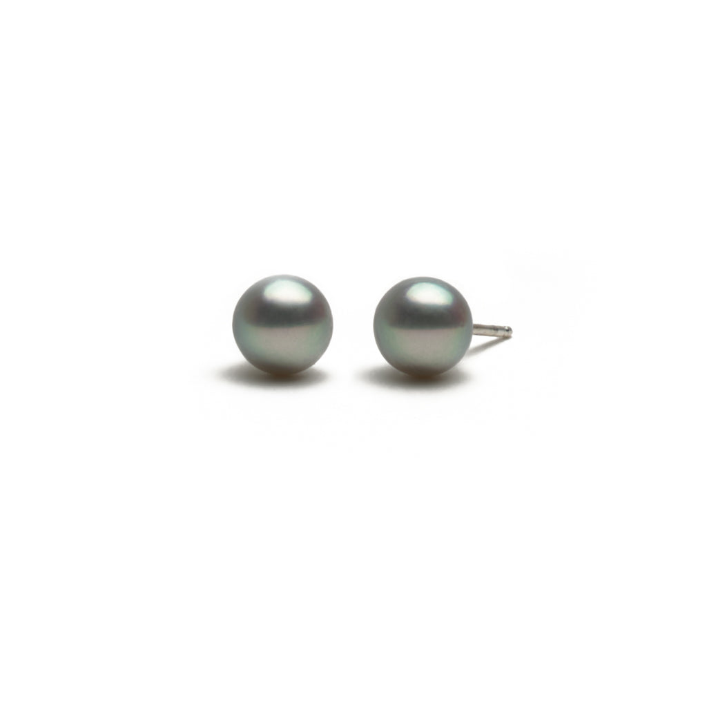 Pearl earrings, silver with blue-gray pearl 7.5-8 mm
