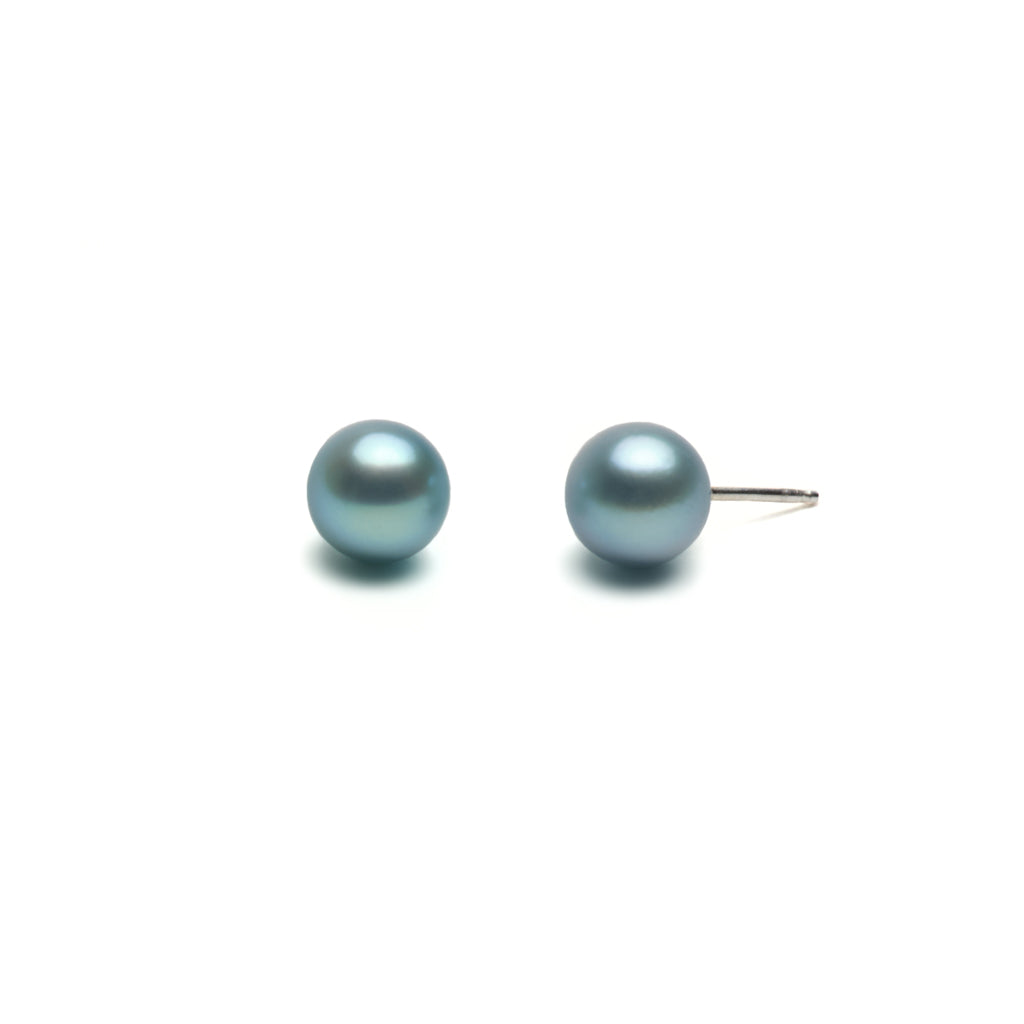 Pearl earrings, silver with blue-gray pearl 8-8.5 mm