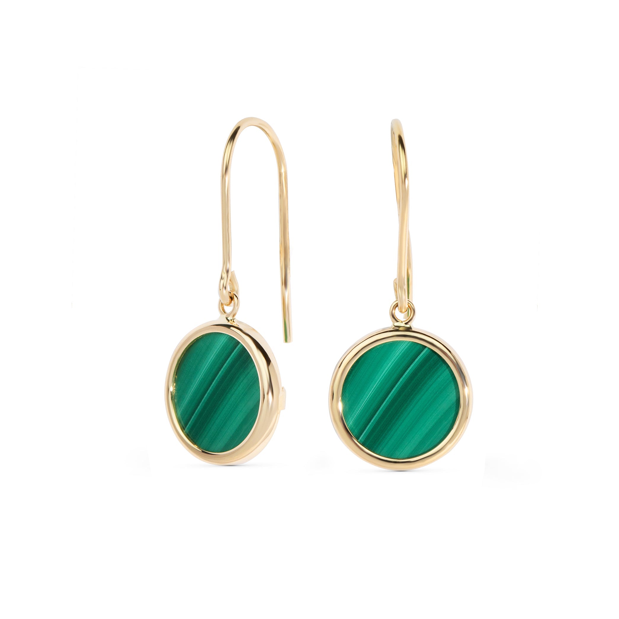 Earrings gold malachite circle 10mm
