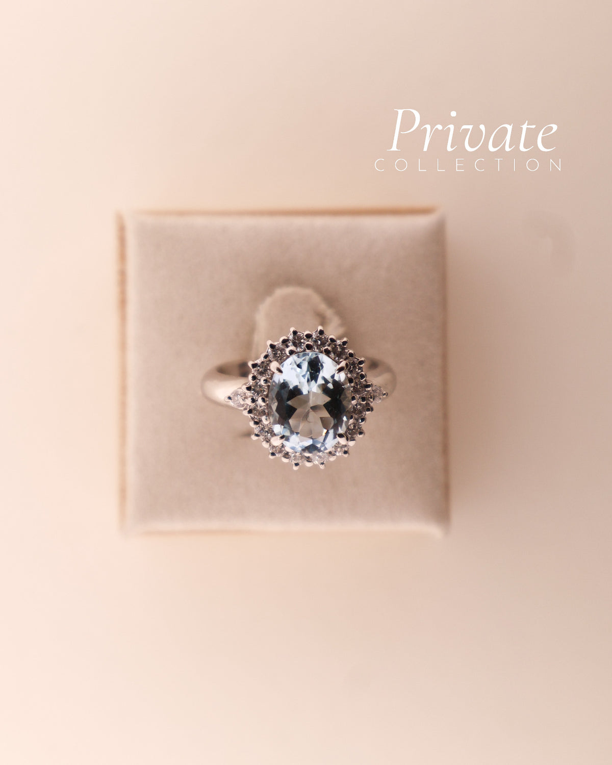 PC ring platina med aquamarine og diamanter str51