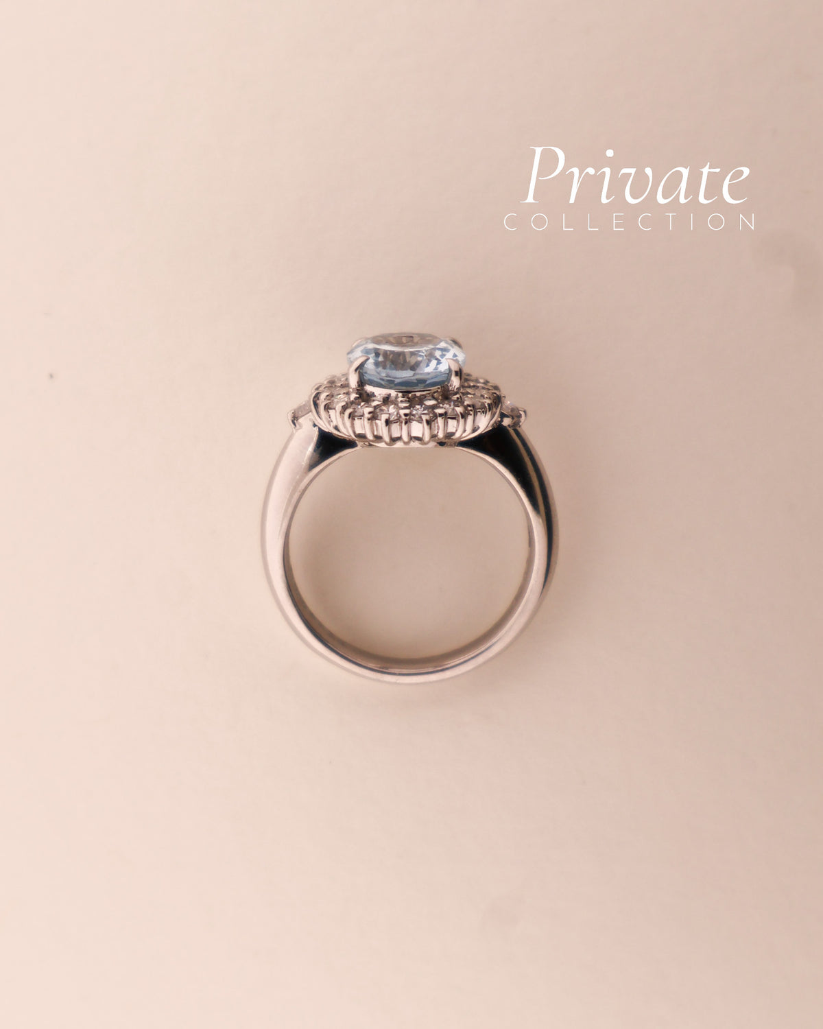 PC ring platina med aquamarine og diamanter str51