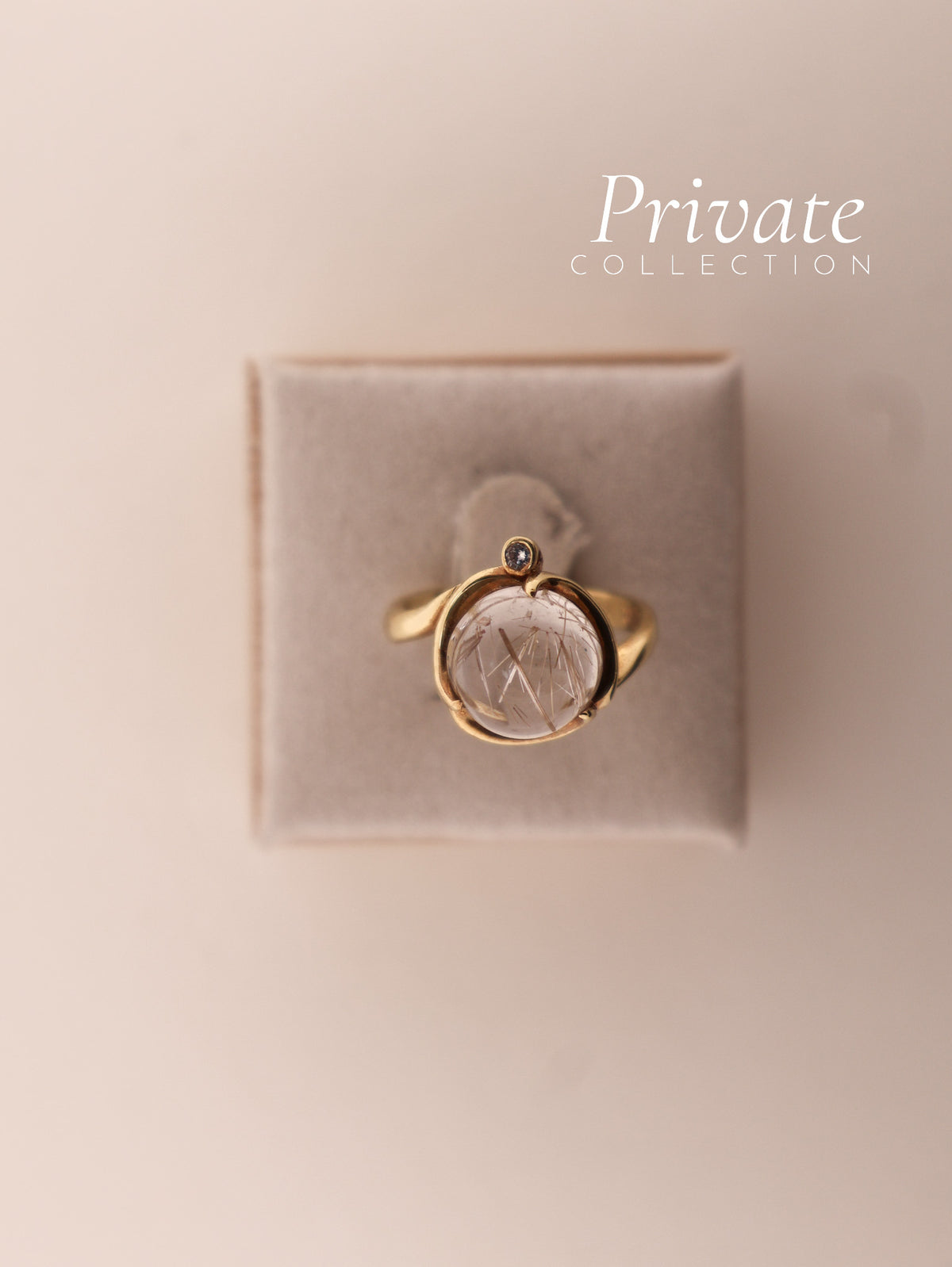 PC ring 18K gult gull med Gabochon, rutilkvarts og diamant str52