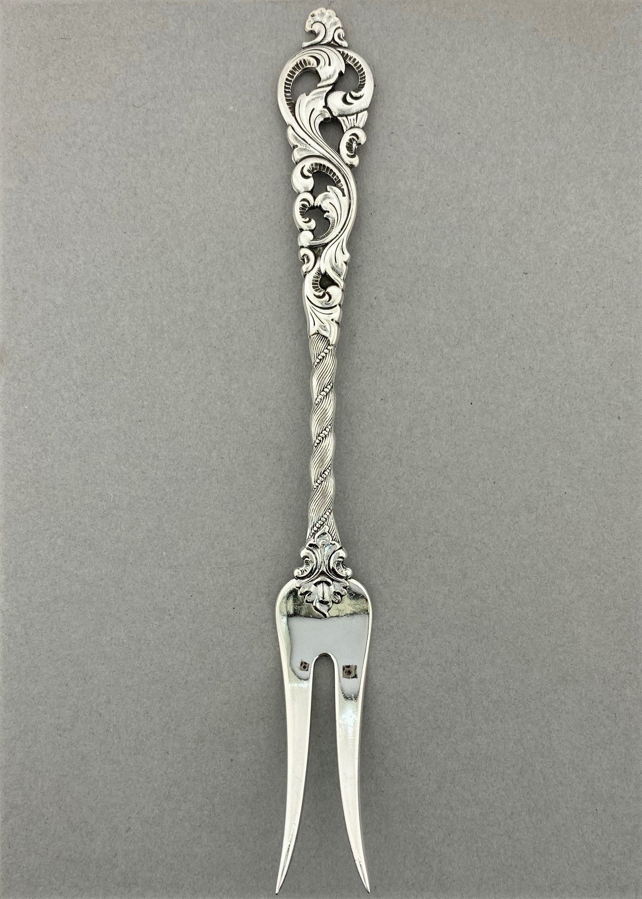 Vintage Dobbel Rokokko stor koldgaffel / tapasgaffel