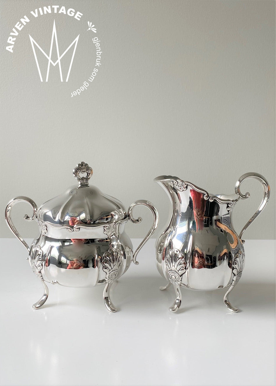 Vintage set of sugar bowl and cream jug