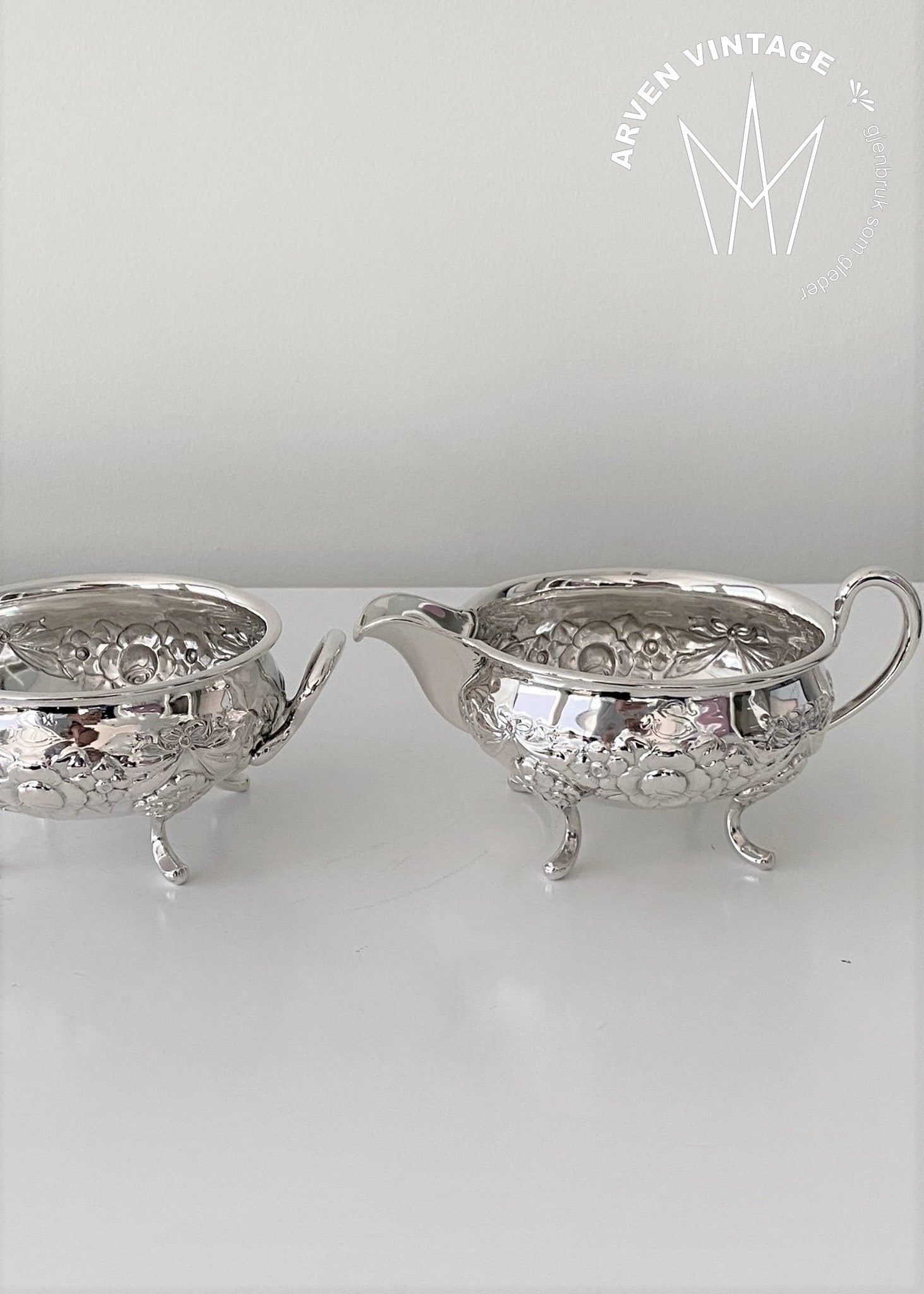 Vintage sugar and cream set with engraving