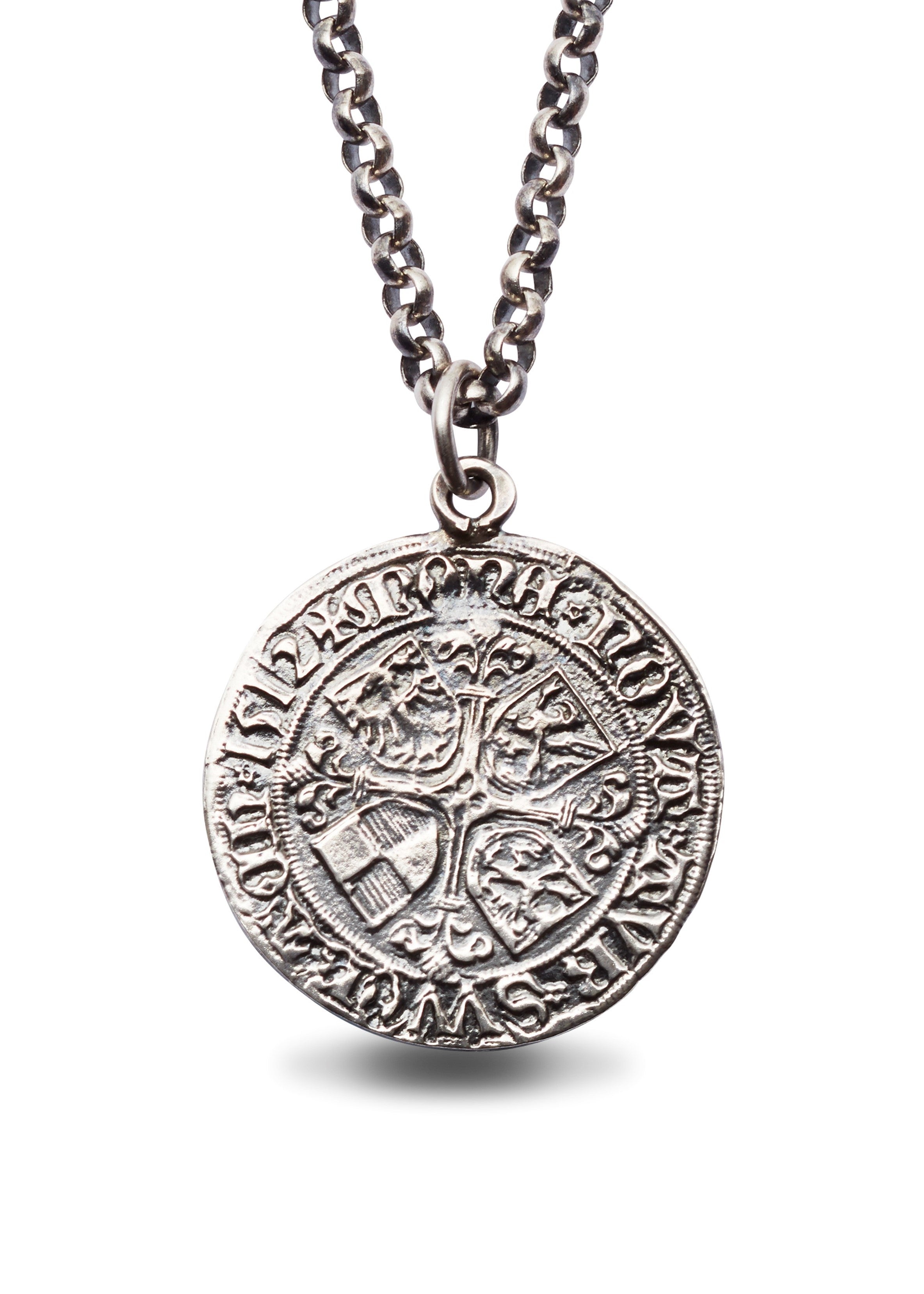 Bryggen coin pendant in oxidized silver with chain