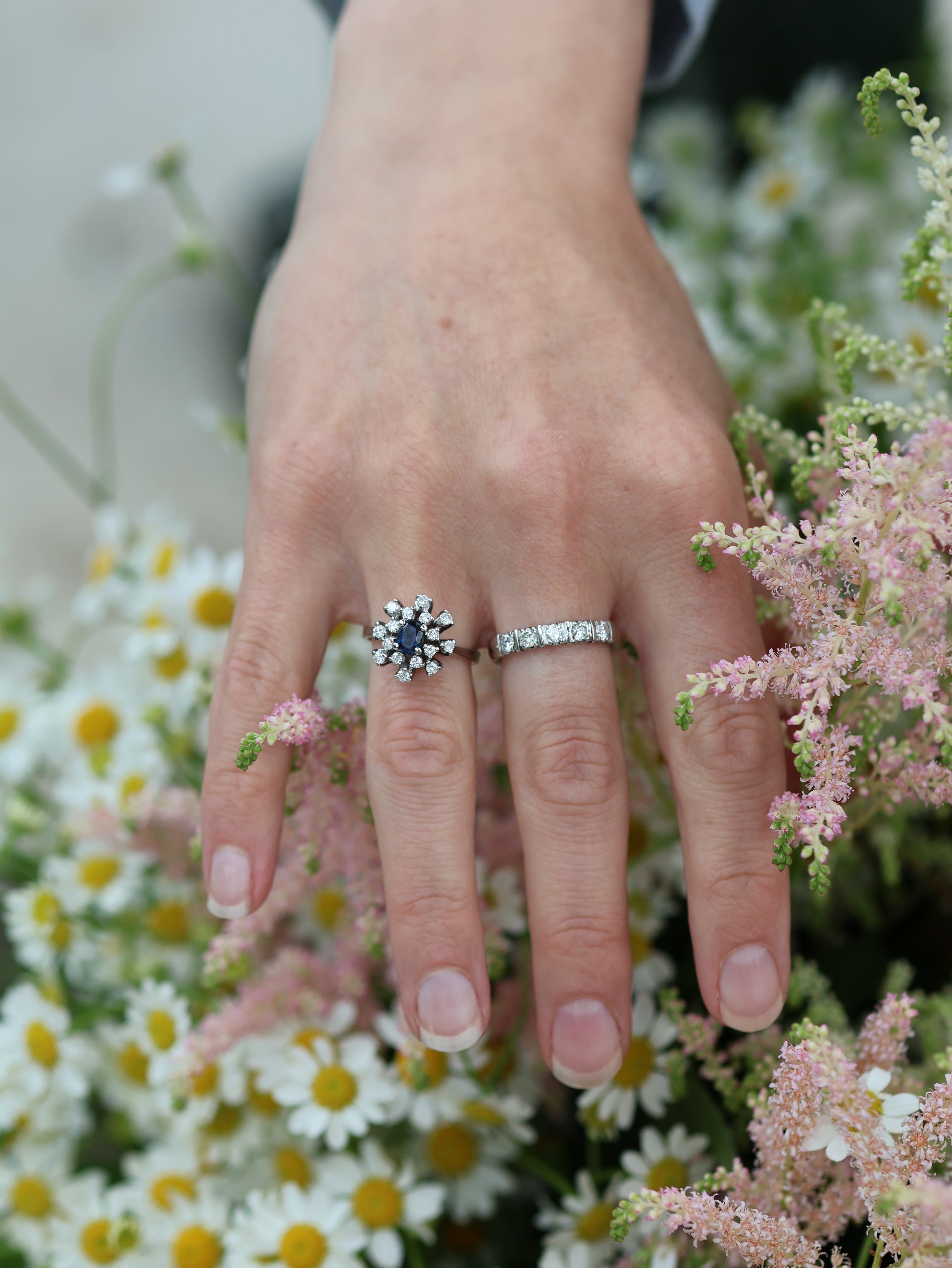 Vintage diamantring hvitt gull str 51