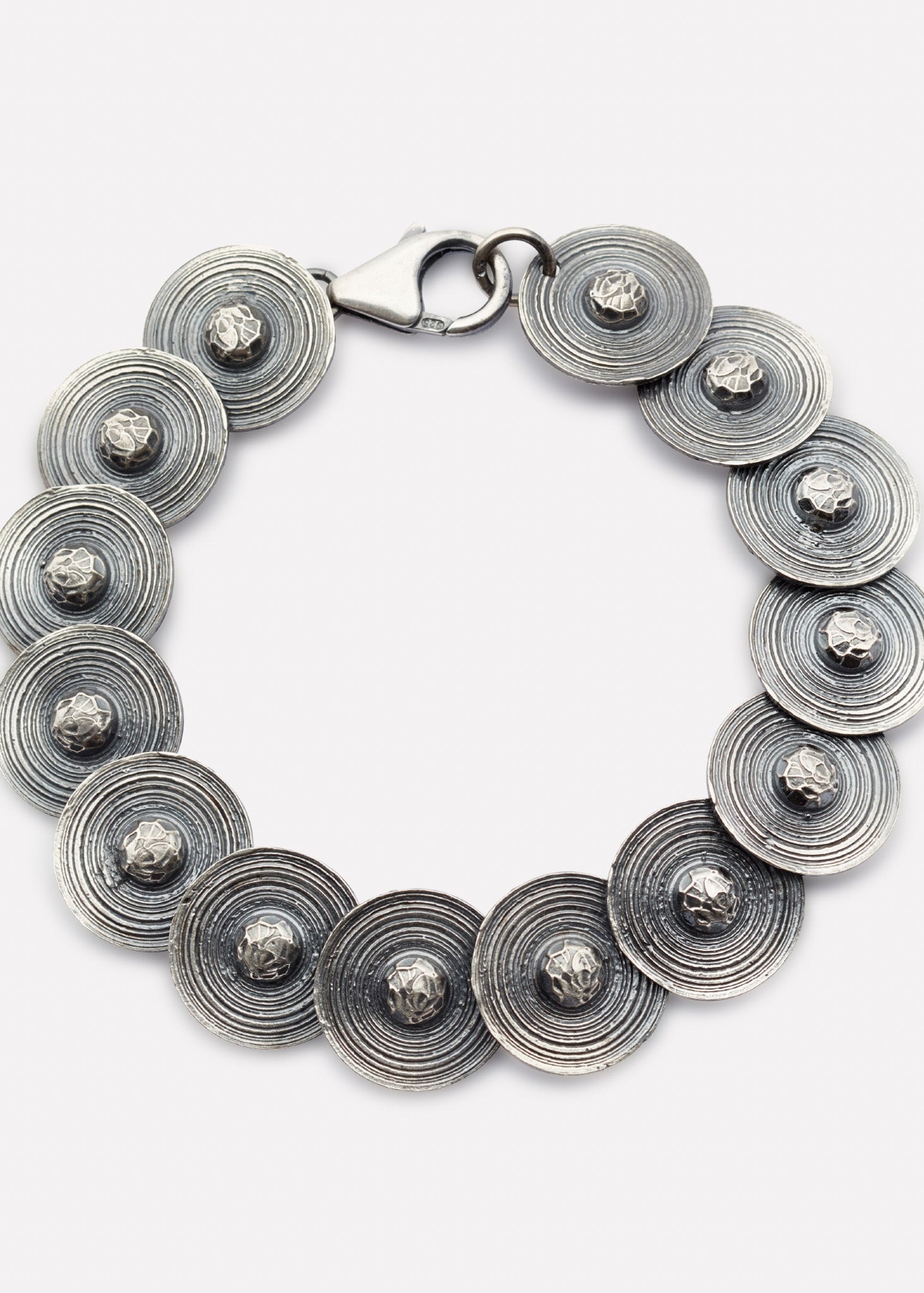 Viking shield bracelet in oxidized silver