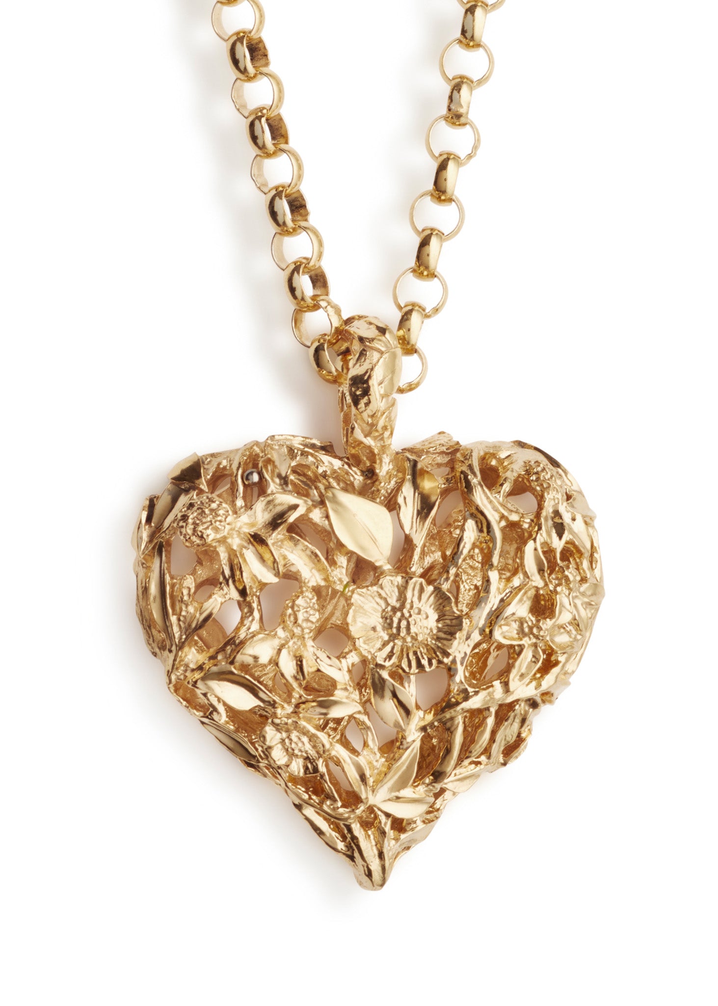 Red clover heart necklace in gold-plated silver