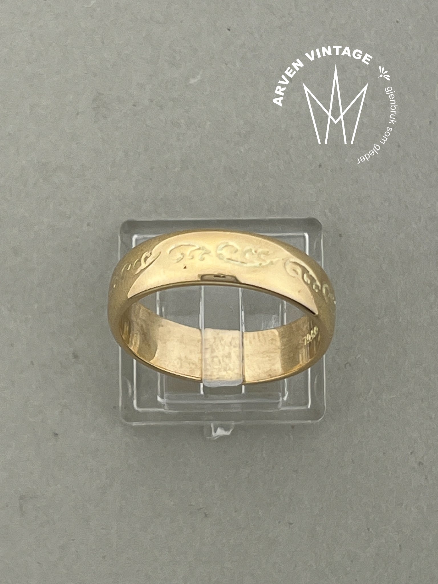 Vintage siselert ring gult gull str 61