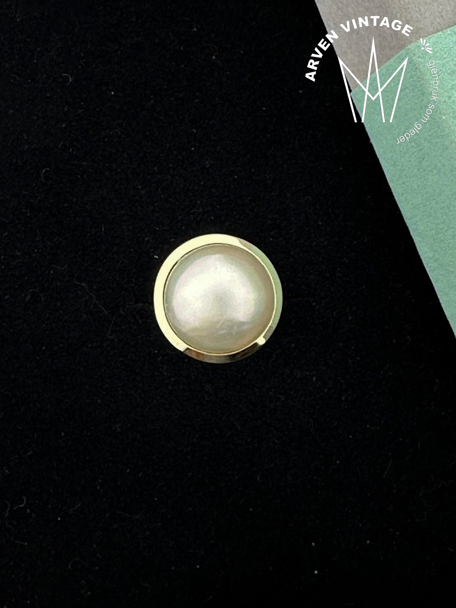 Vintage ring gult gull med perle str. 49