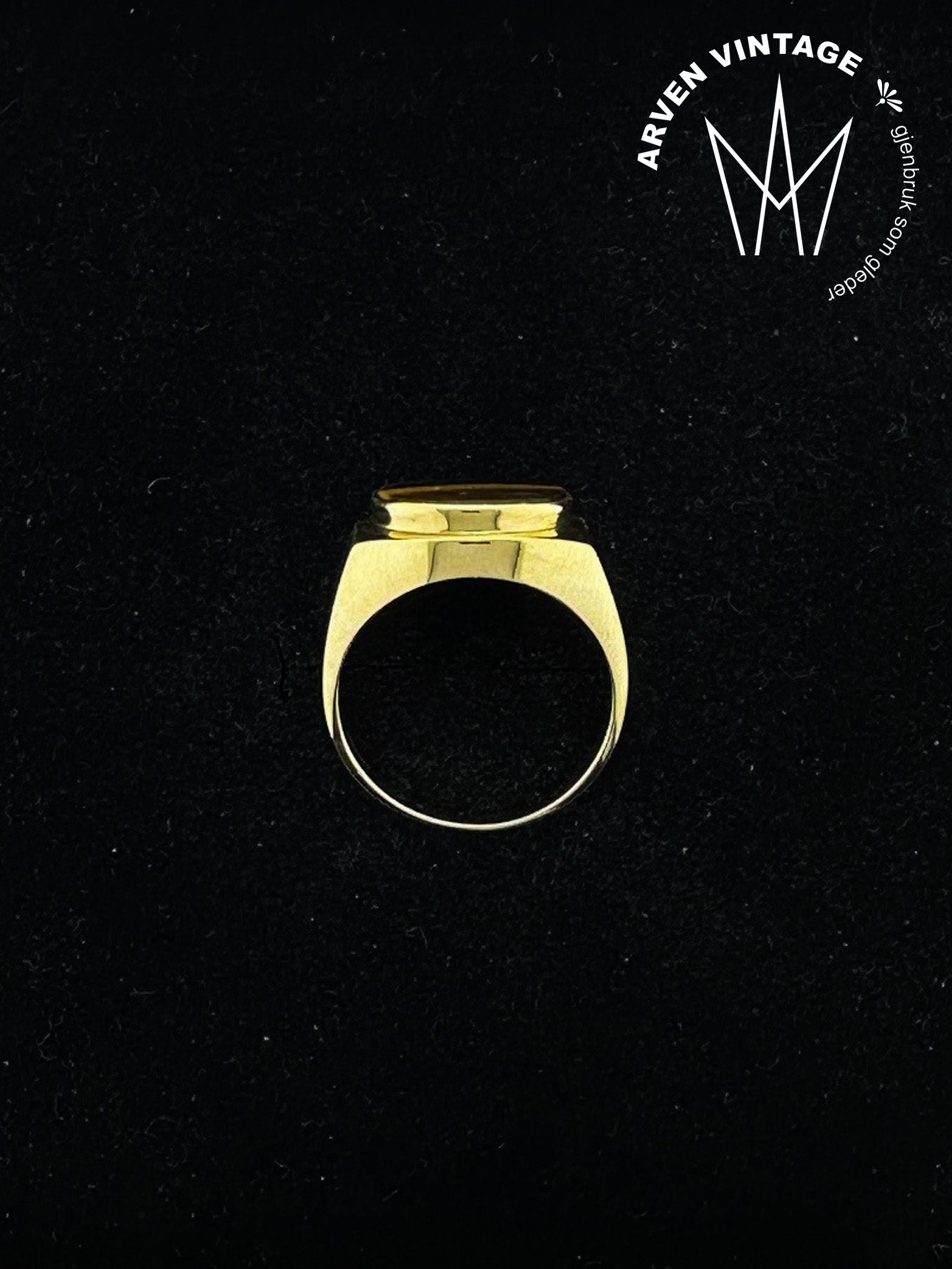 Vintage ring gult gull med tigerøye str. 63