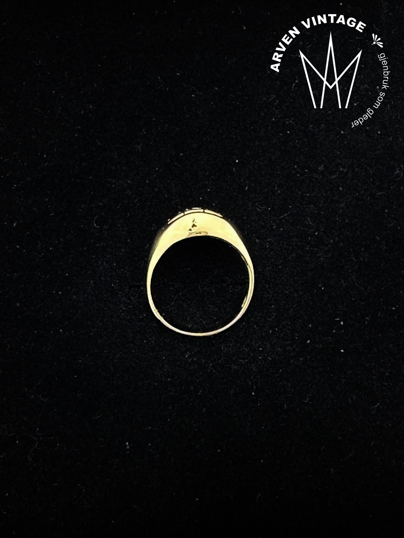 Vintage ring gult gull med rosa stener str. 52