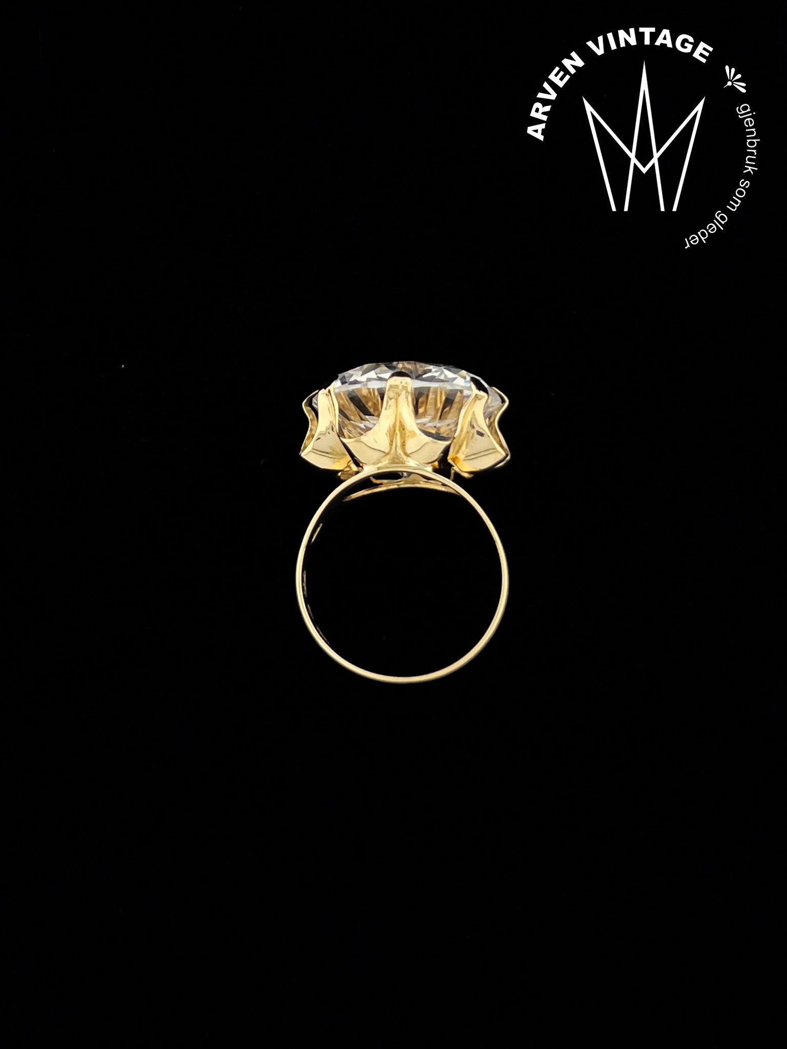 Vintage ring gult gull med blank sten str. 51