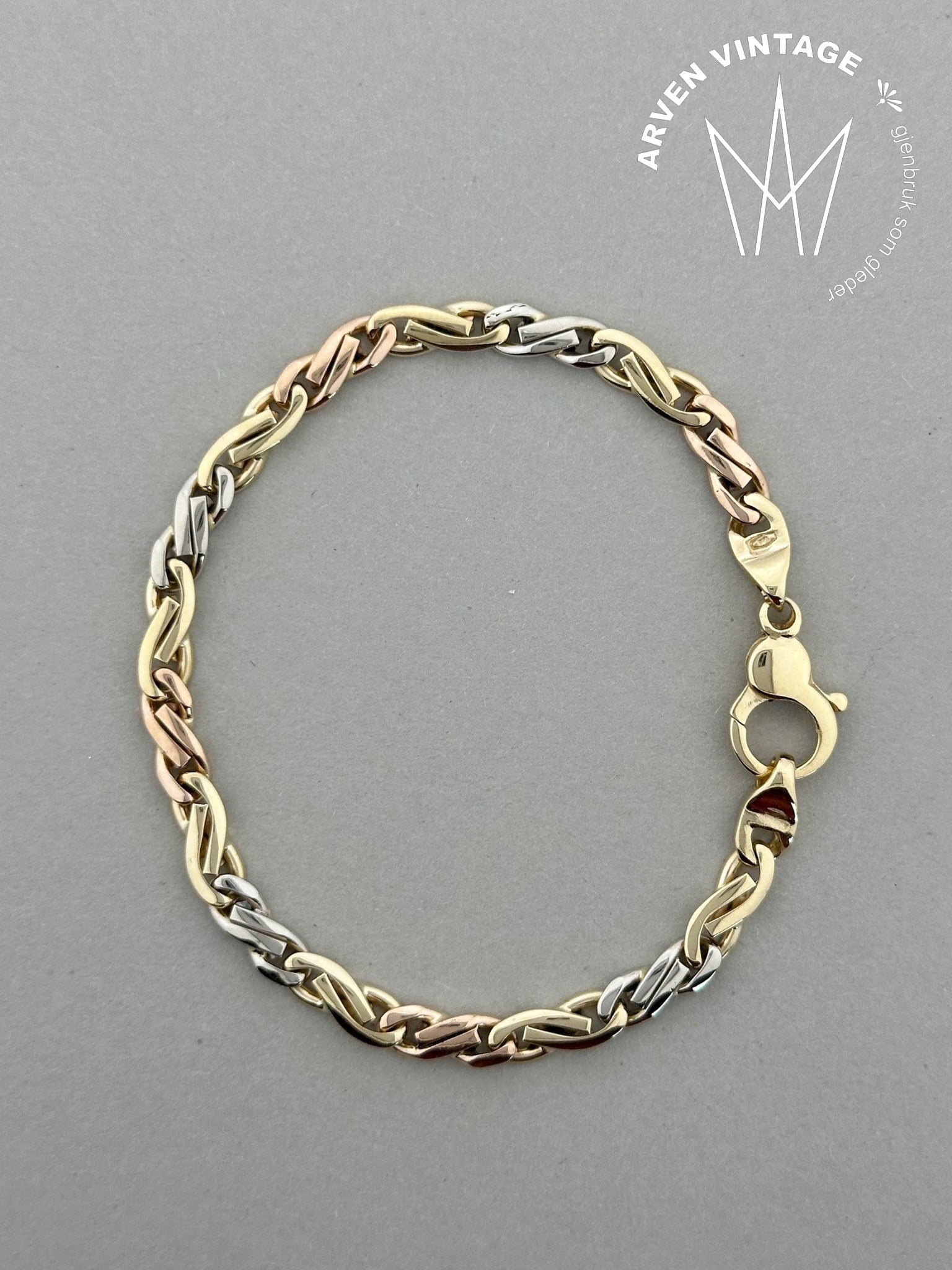 Vintage bracelet yellow, white, rose gold 19cm