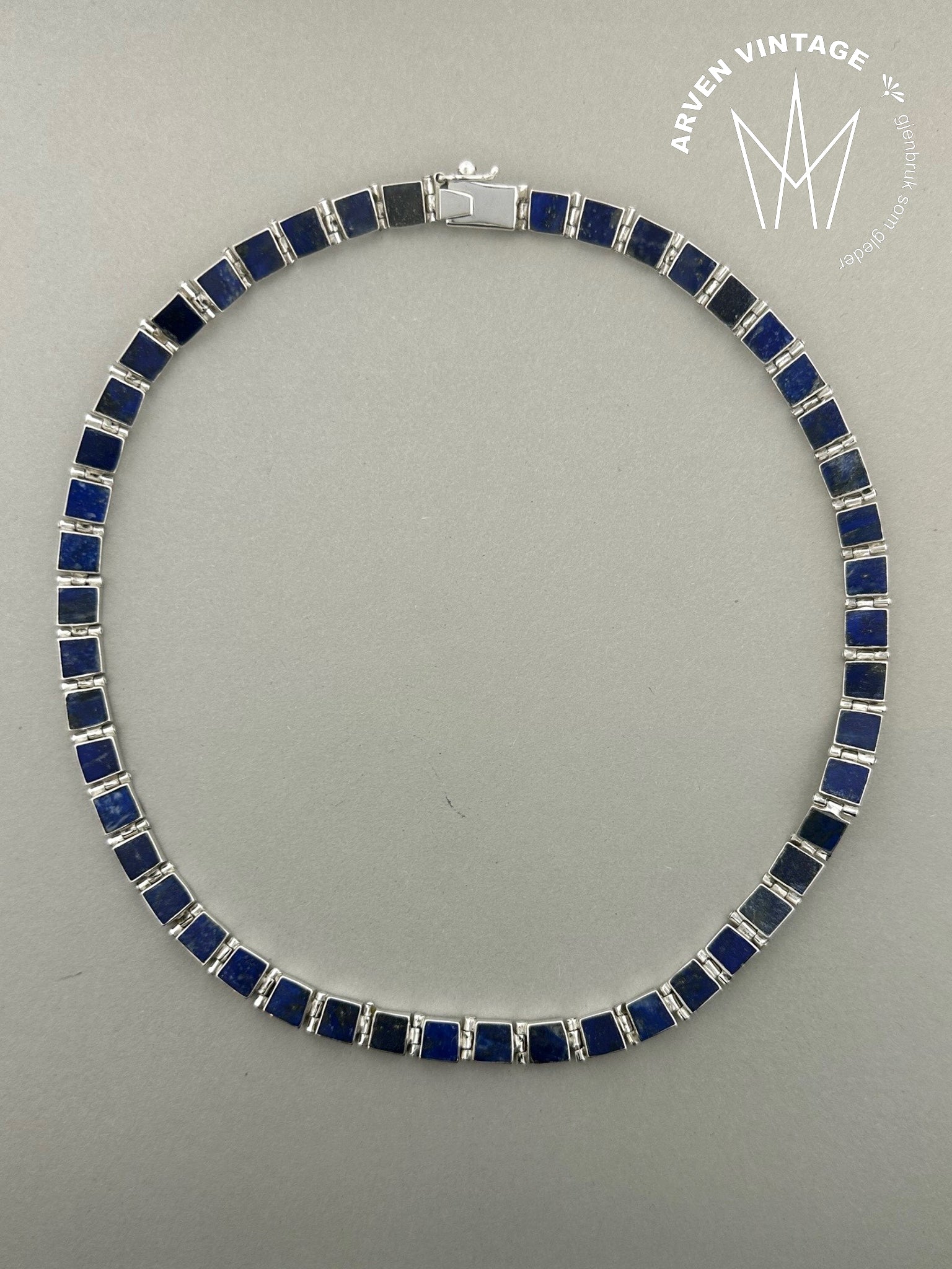 Vintage sølv halskjede med lapis lazuli