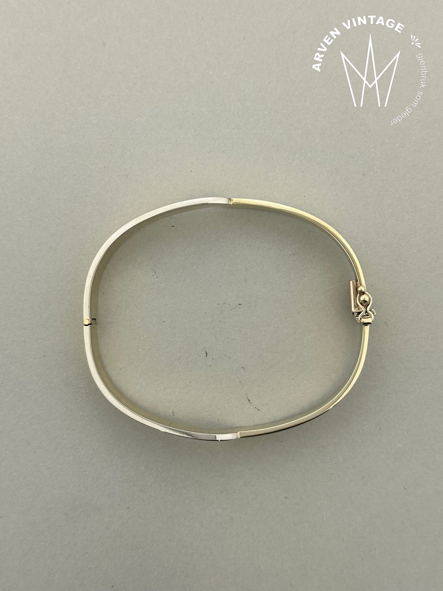 Vintage armring 9K gult og hvitt gull 18cm