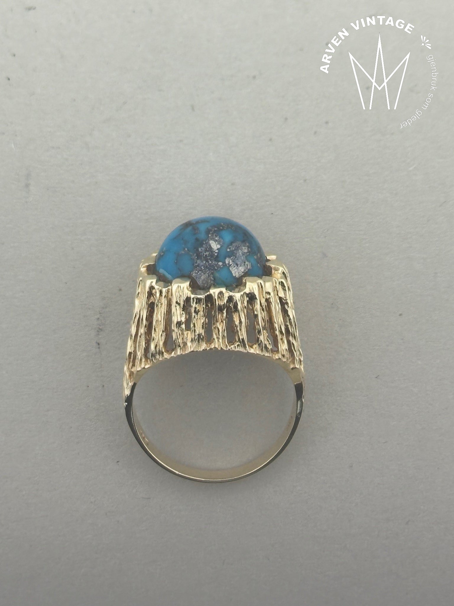 Vintage ring gult gull med turkis sten str 54