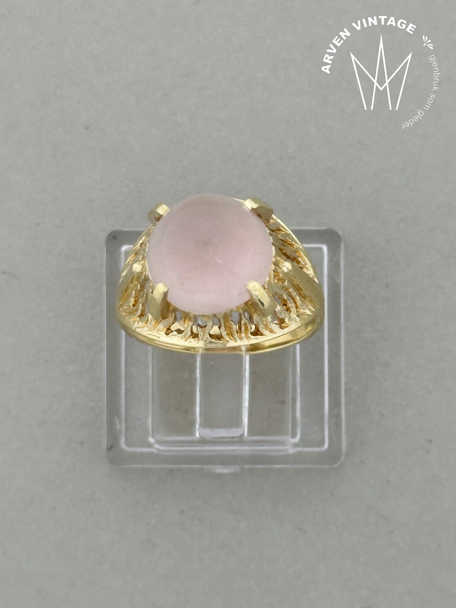 Vintage ring gult gull rosa sten str 49