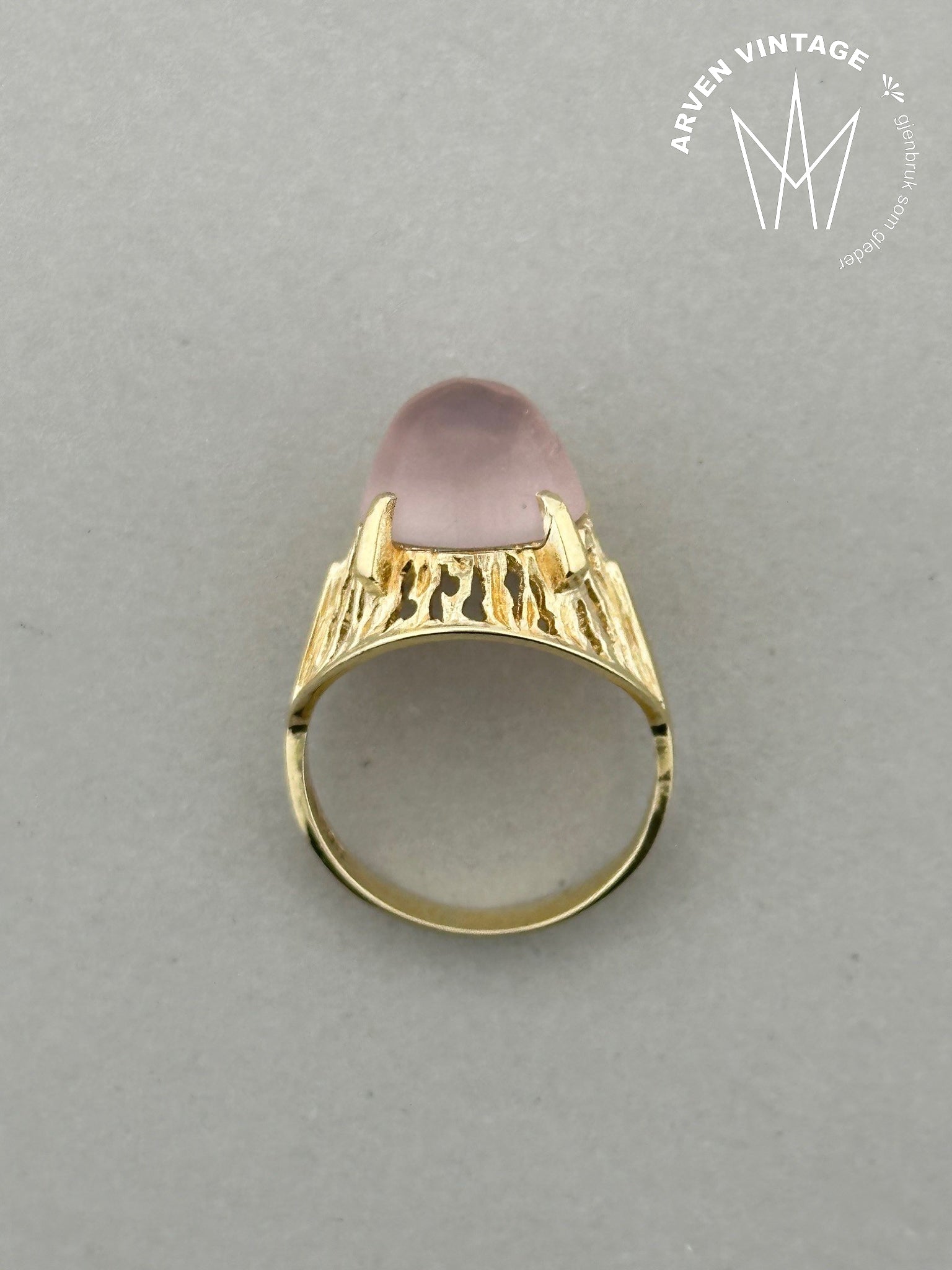 Vintage ring gult gull rosa sten str 49