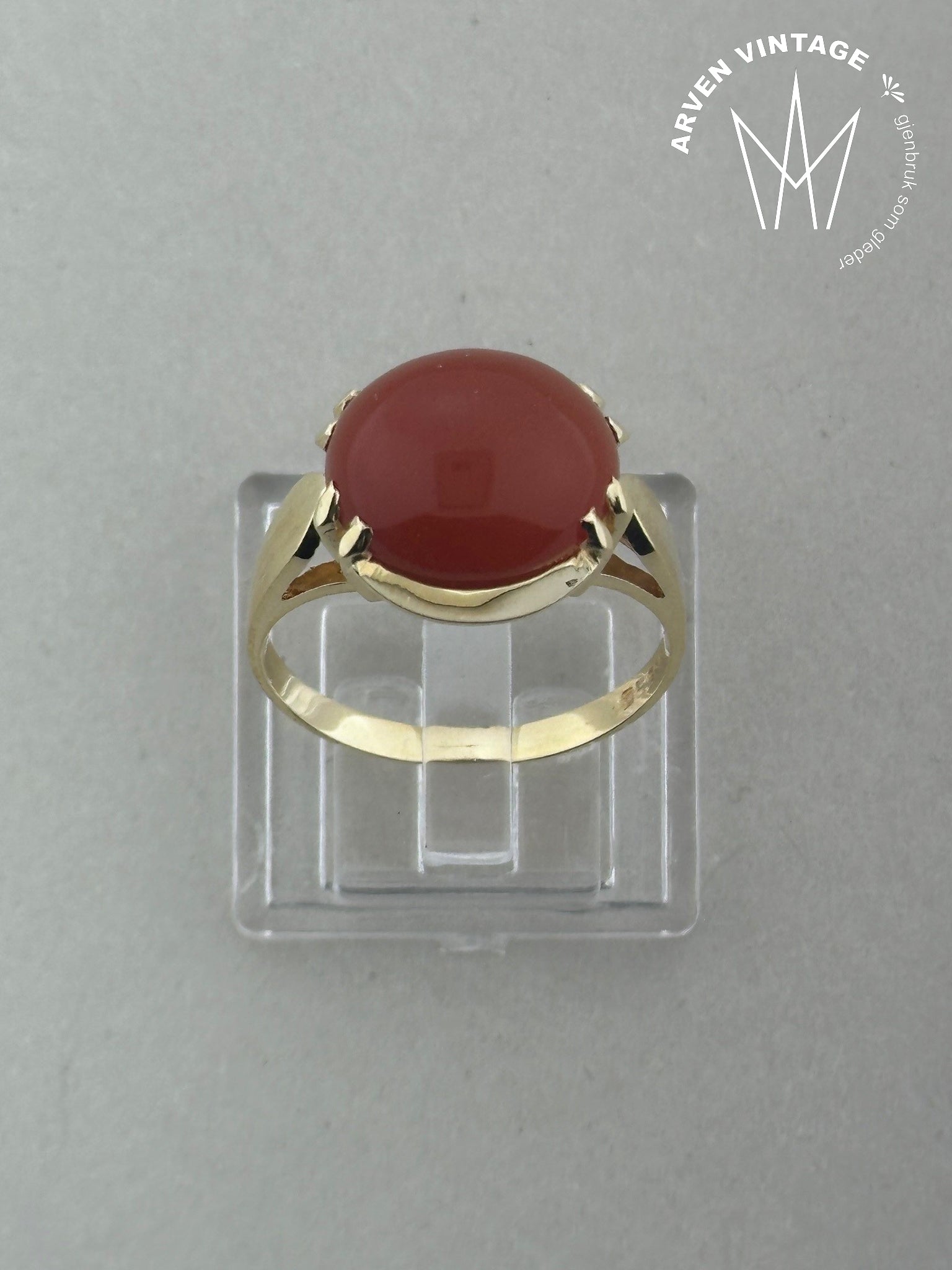 Vintage ring gult gull med sten str 54
