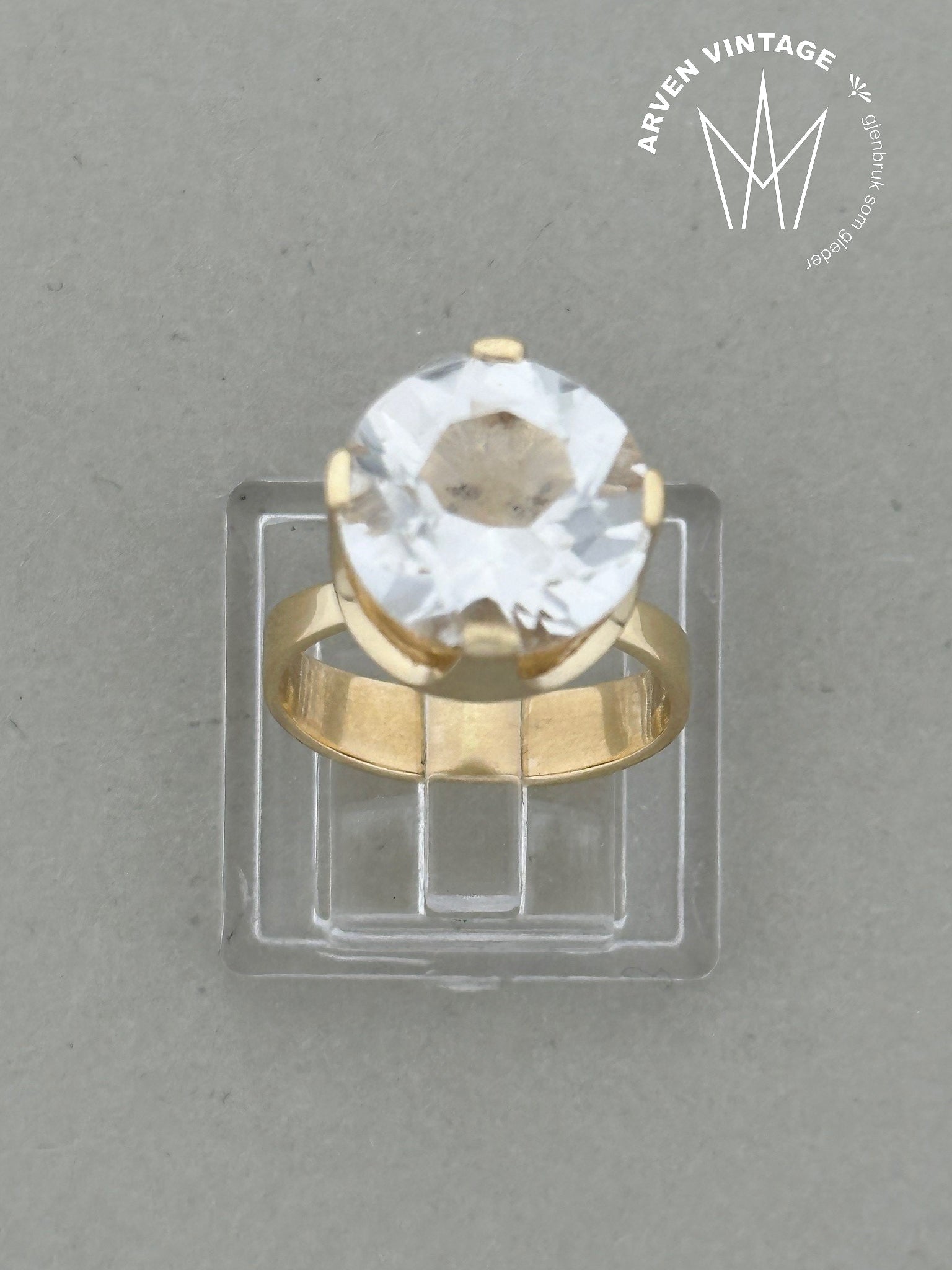 Vintage ring gult gull med sten str 49