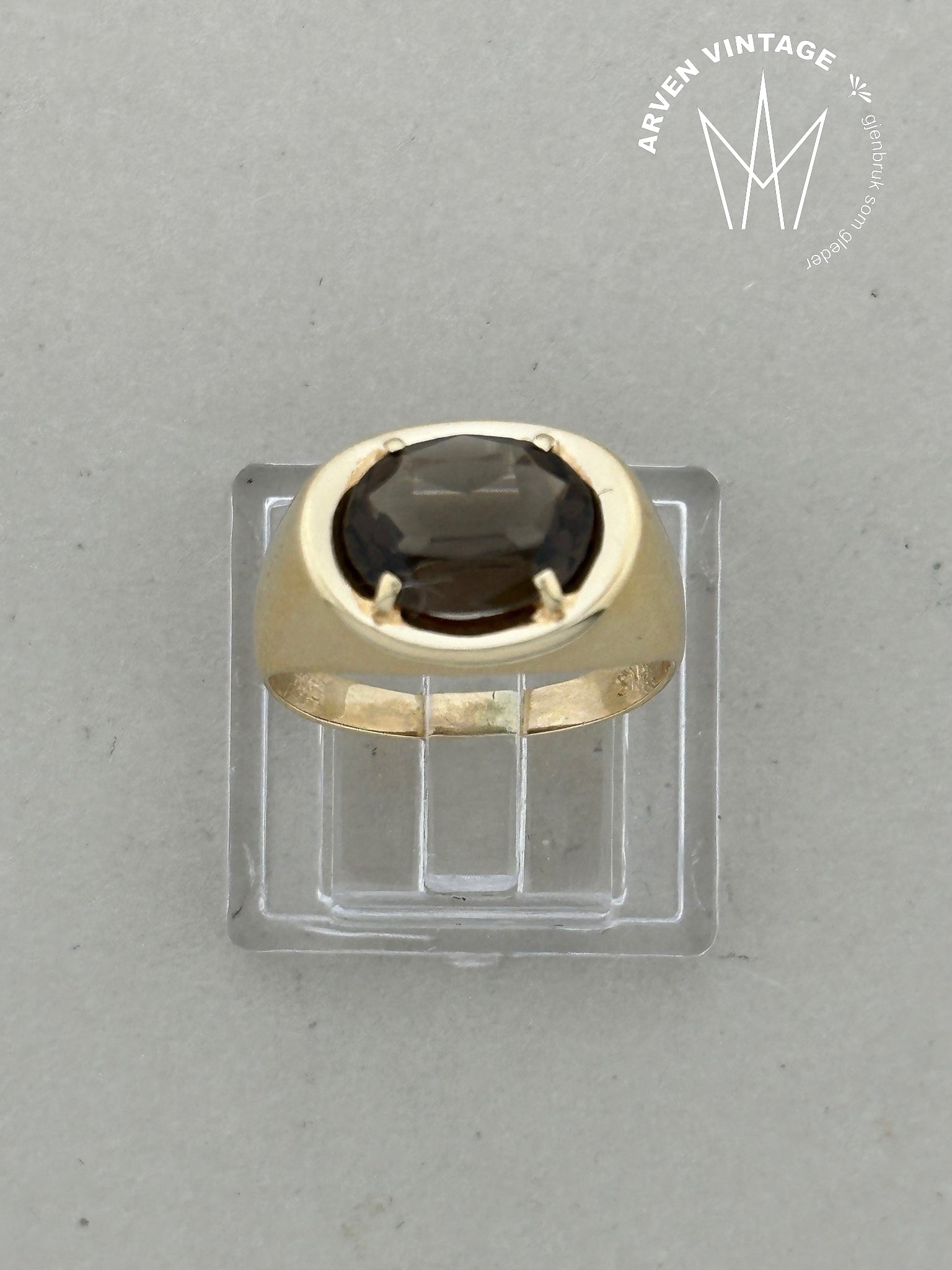 Vintage ring gult gull med sten str 50