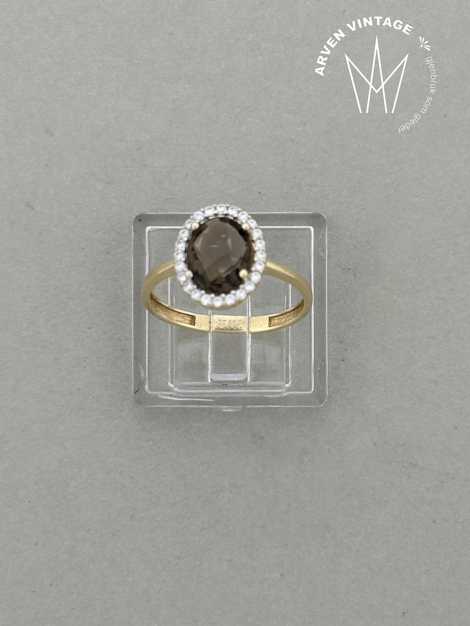 Vintage ring gult gull med stener str 50
