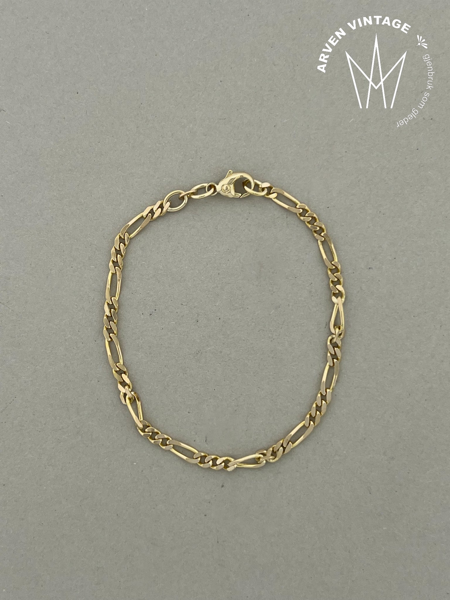 Vintage armbånd gult gull 19cm