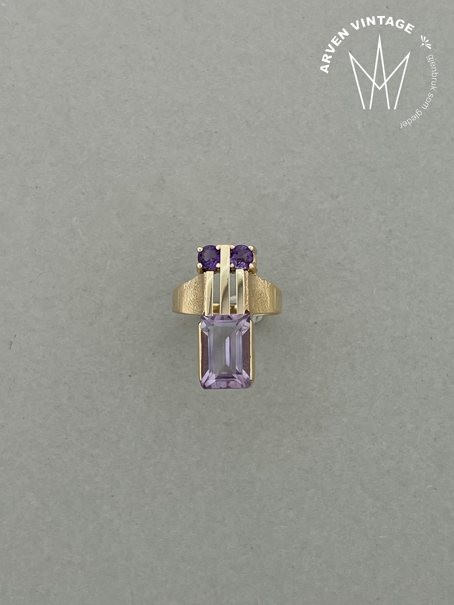 Vintage ring gult gull lilla stener str 54