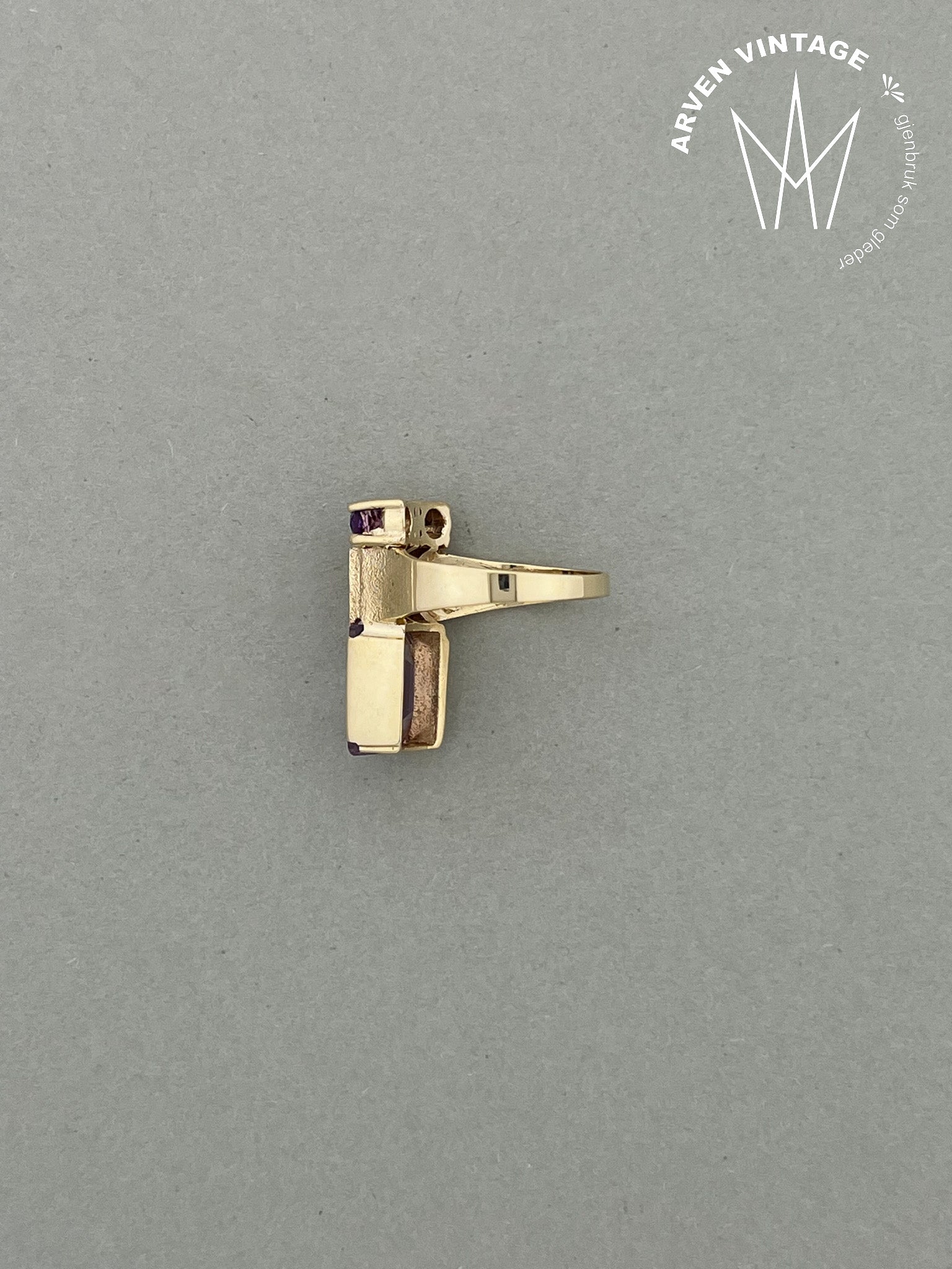 Vintage ring gult gull lilla stener str 54