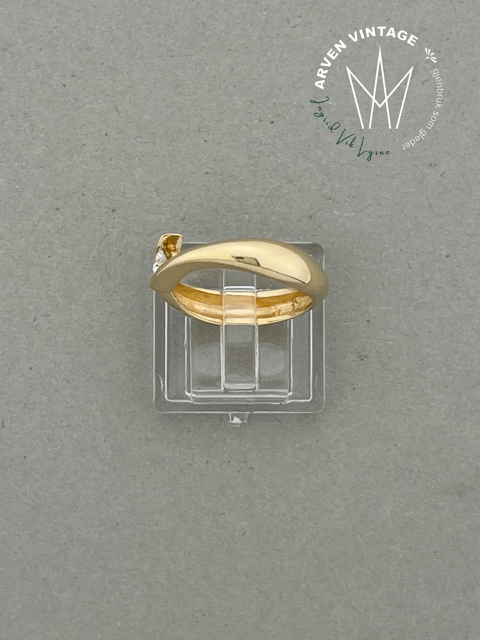 Vintage diamantring gult gull str 53