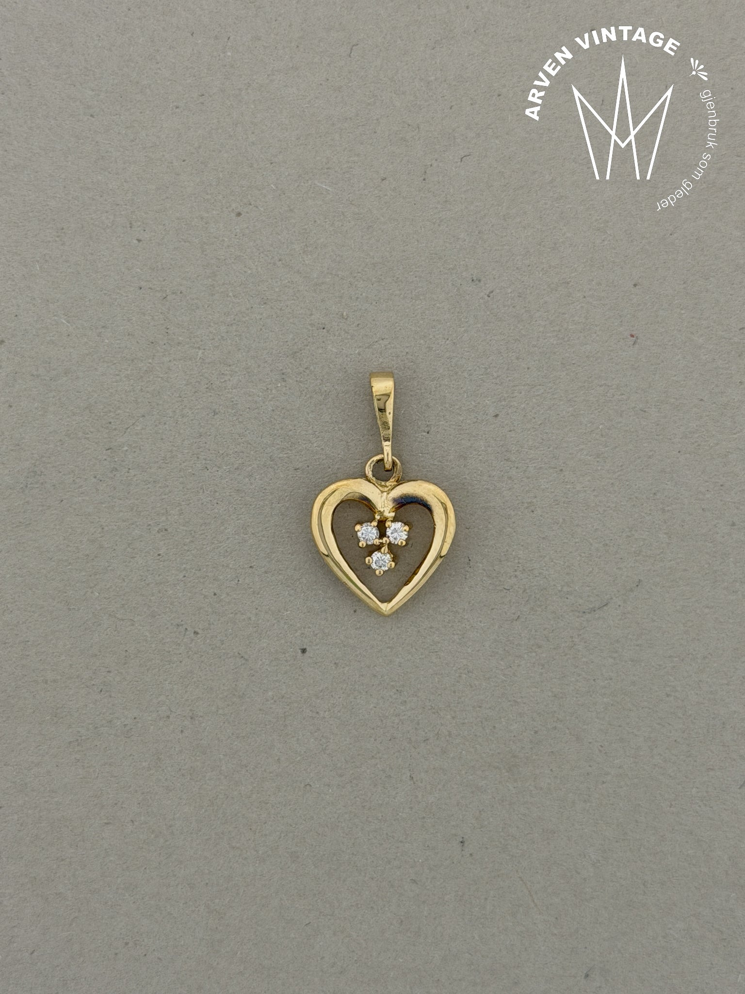 Vintage hjerteanheng gult gull