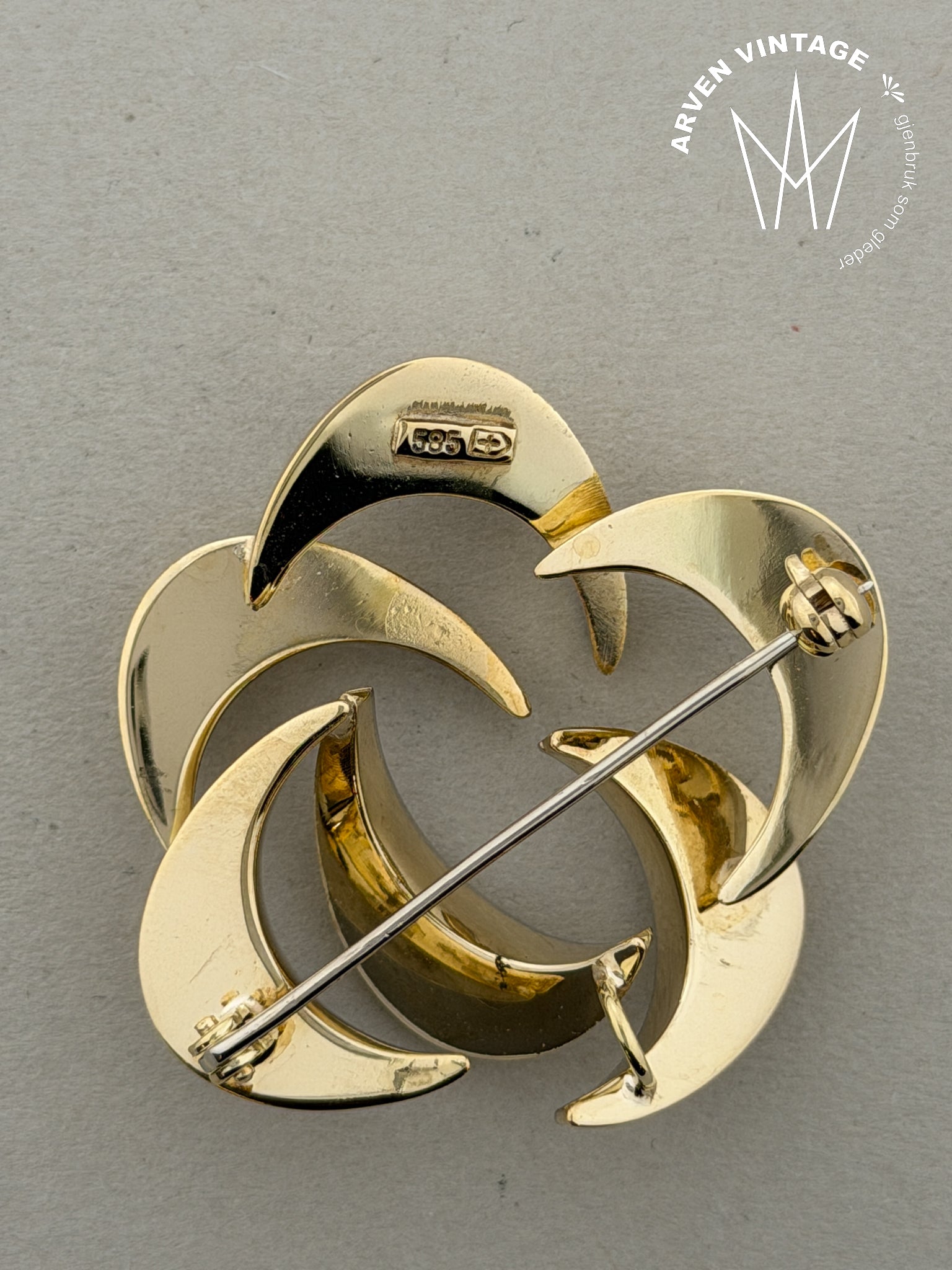 Vintage brosje gult gull