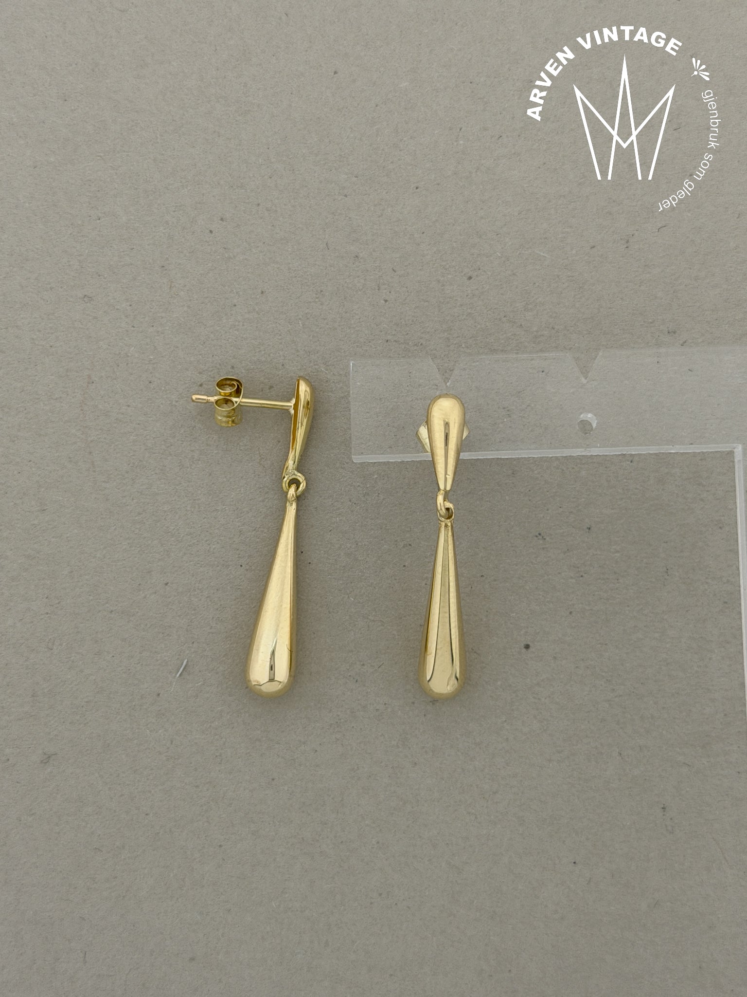 Vintage dråpeørepynt gult gull