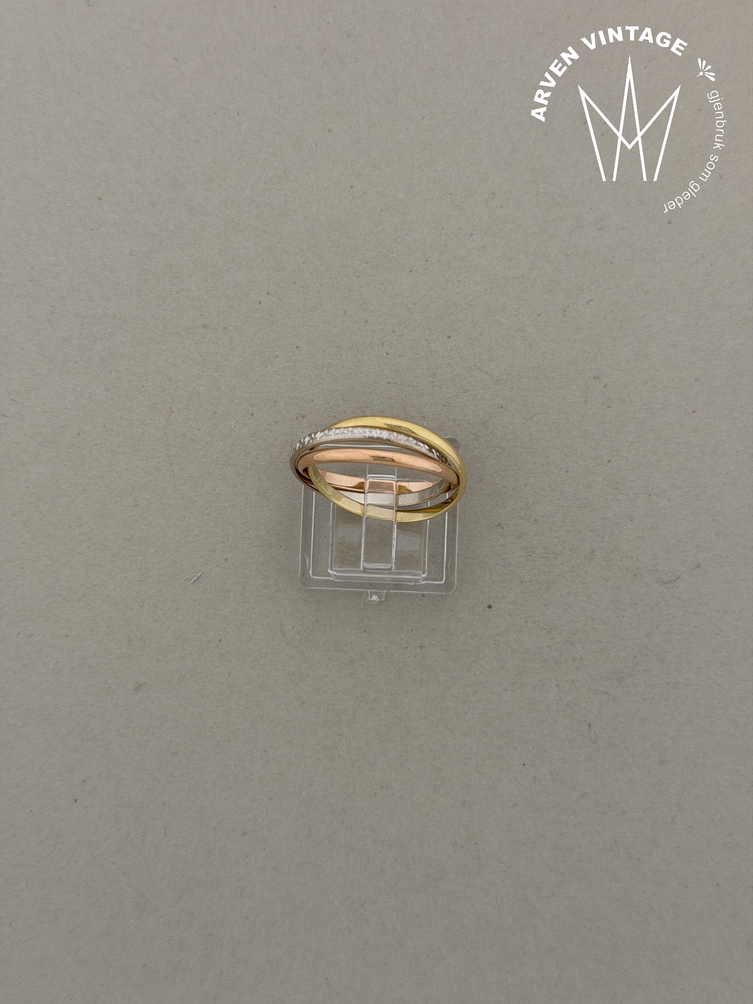 Vintage trippelring gult, hvitt og rose gull str57