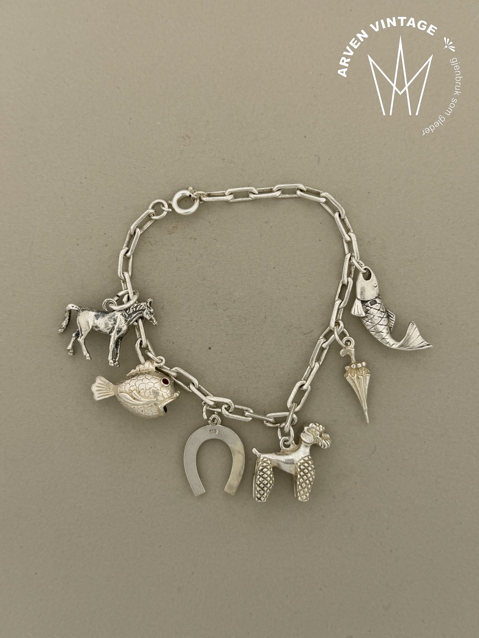 Vintage sølv charmsarmbånd 18cm