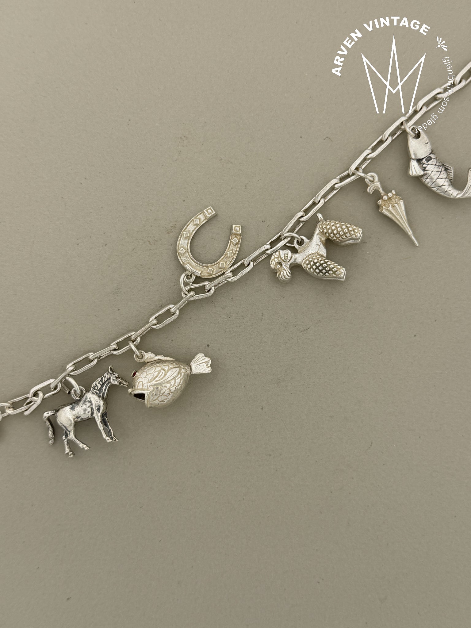 Vintage sølv charmsarmbånd 18cm