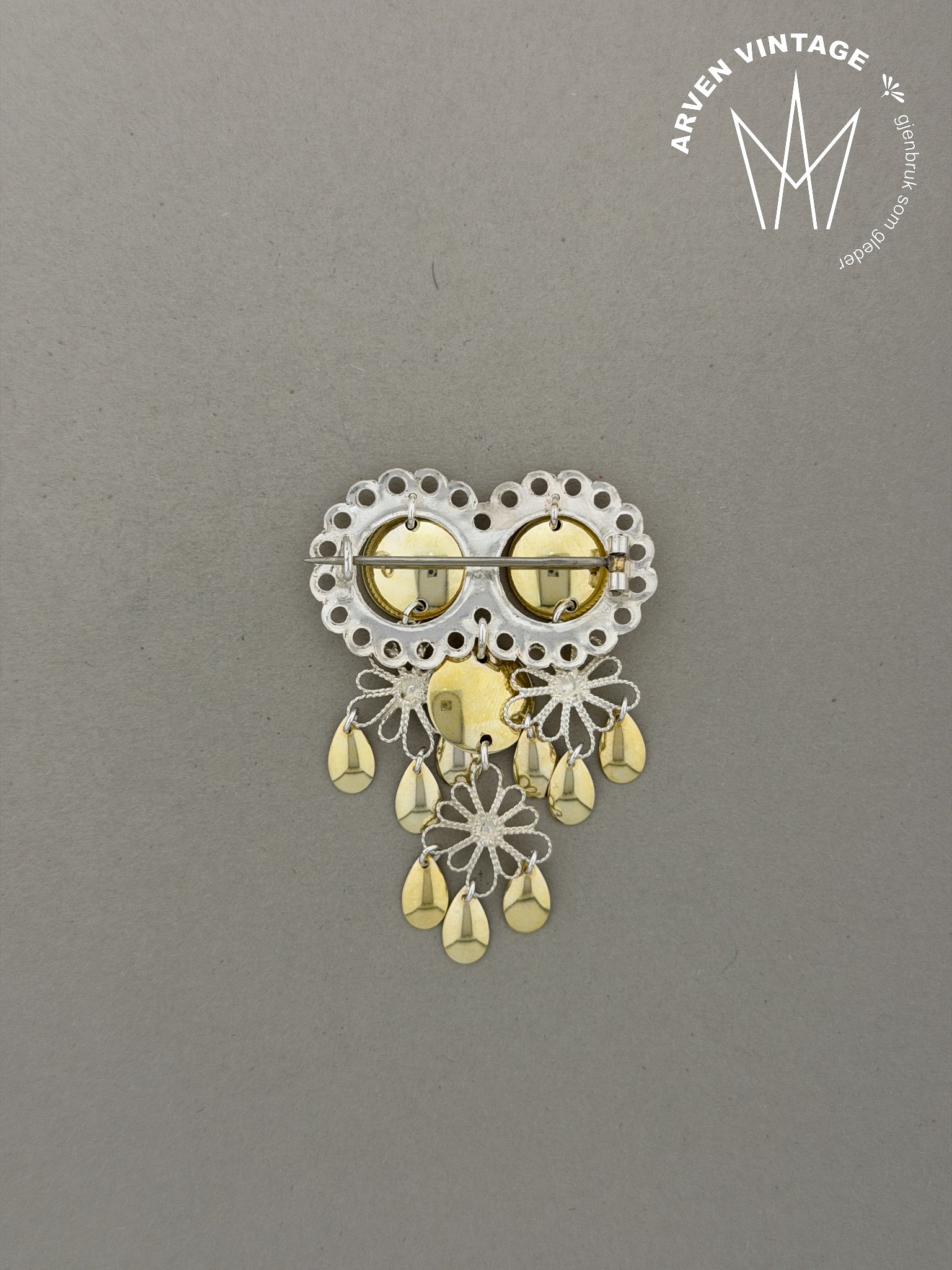 Vintage halssølje med forgylte løv