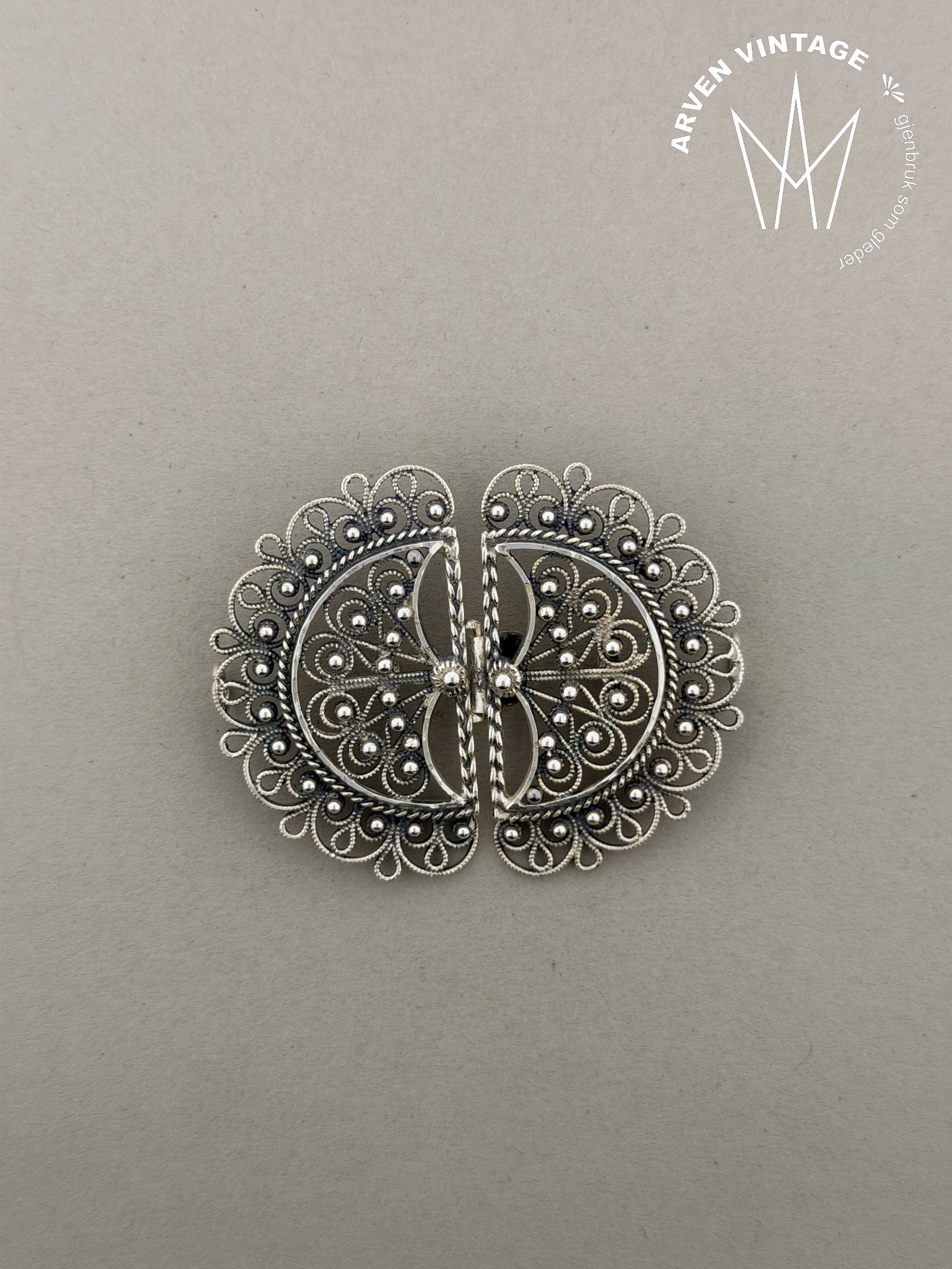 Vintage oksidert sølv beltespenne Bergensbunad