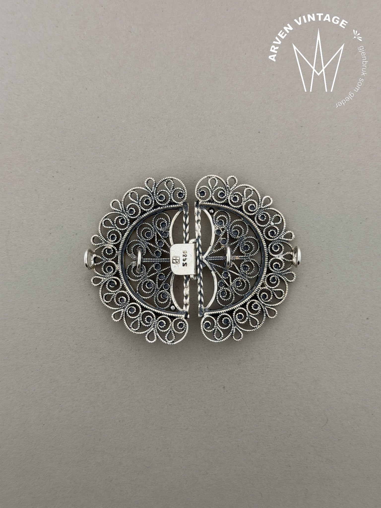 Vintage oksidert sølv beltespenne Bergensbunad