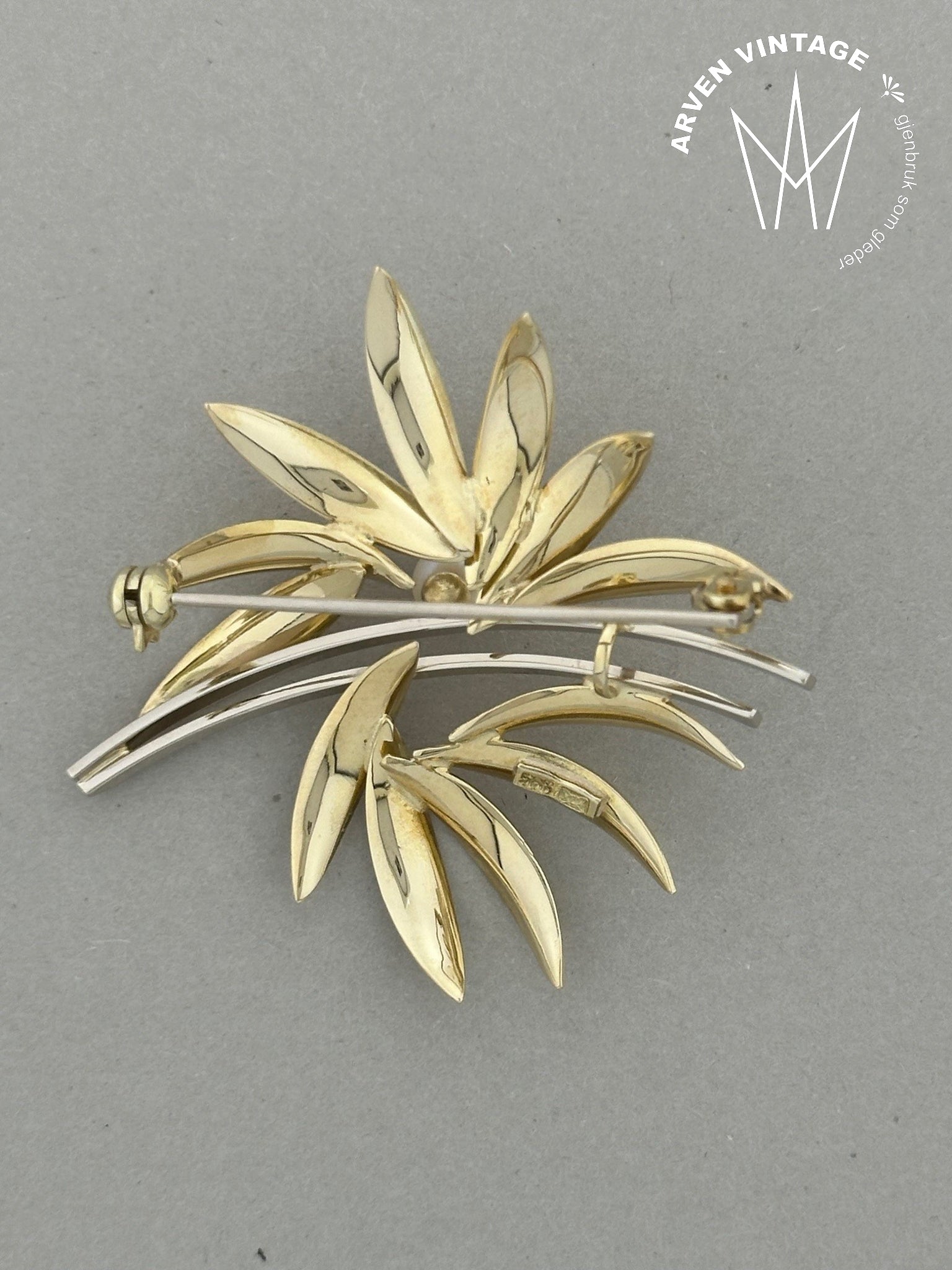 Vintage perlebrosje gult gull