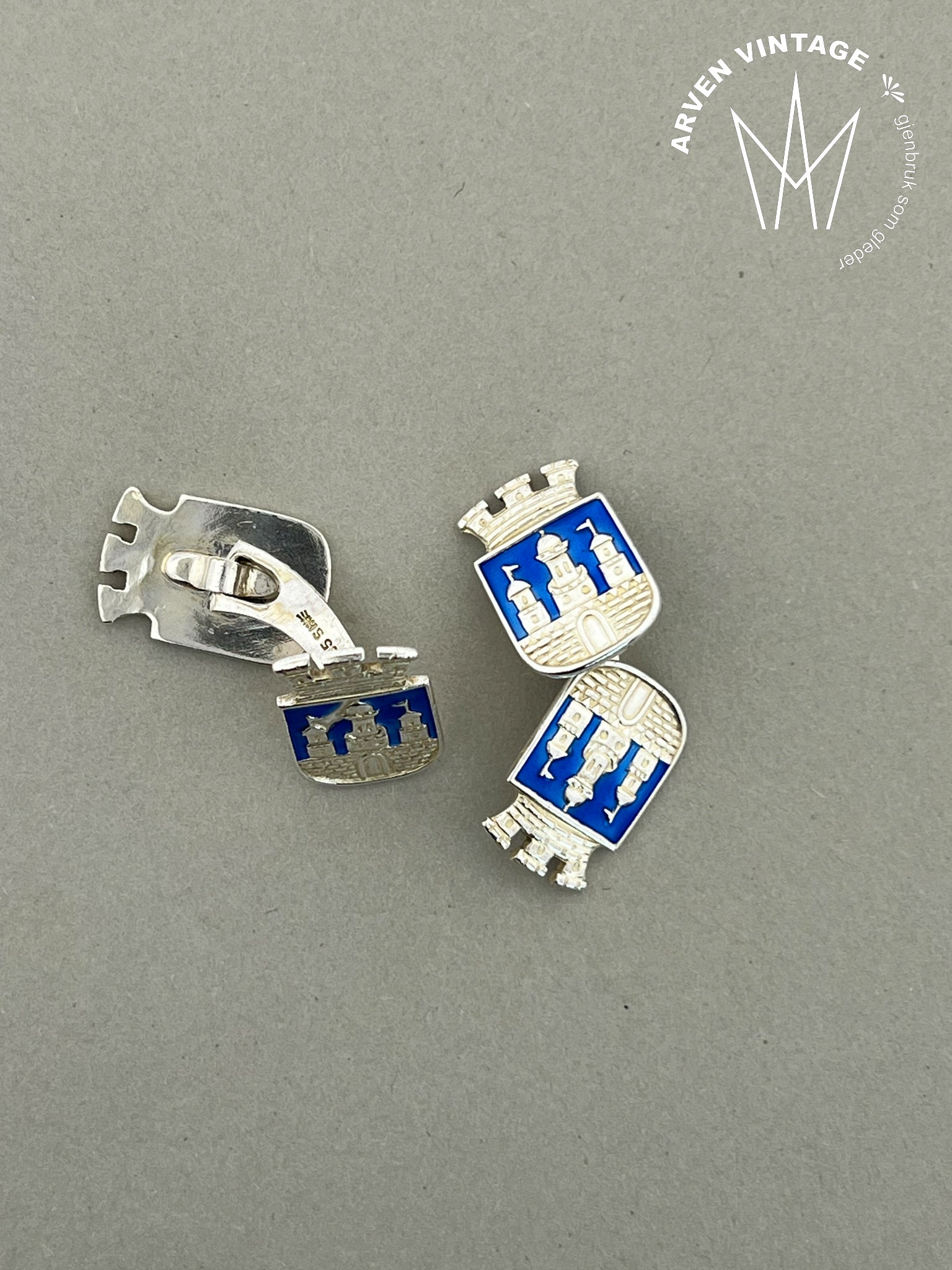 Vintage sølv mansjettknapper med emalje